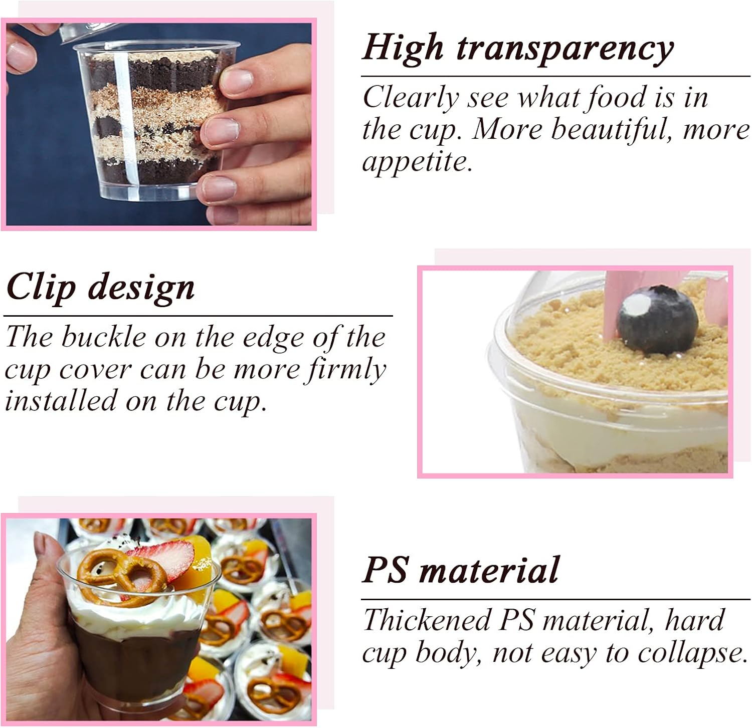 Clear Plastic Cups with Lids, -25 Sets Mini Parfait Cups with No Holes
