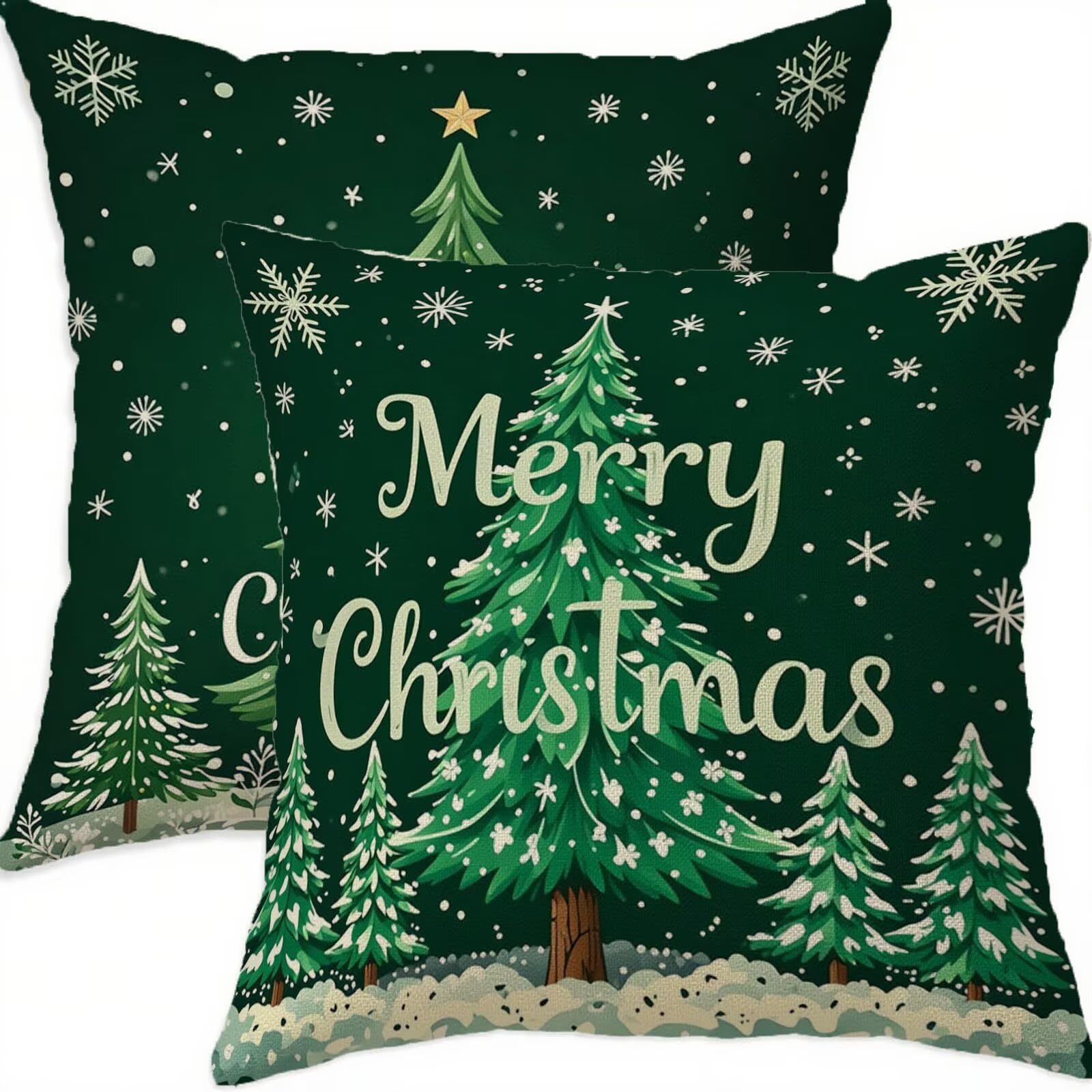 Housse coussin 70x70cm Noël lin taie oreiller verte salon H253