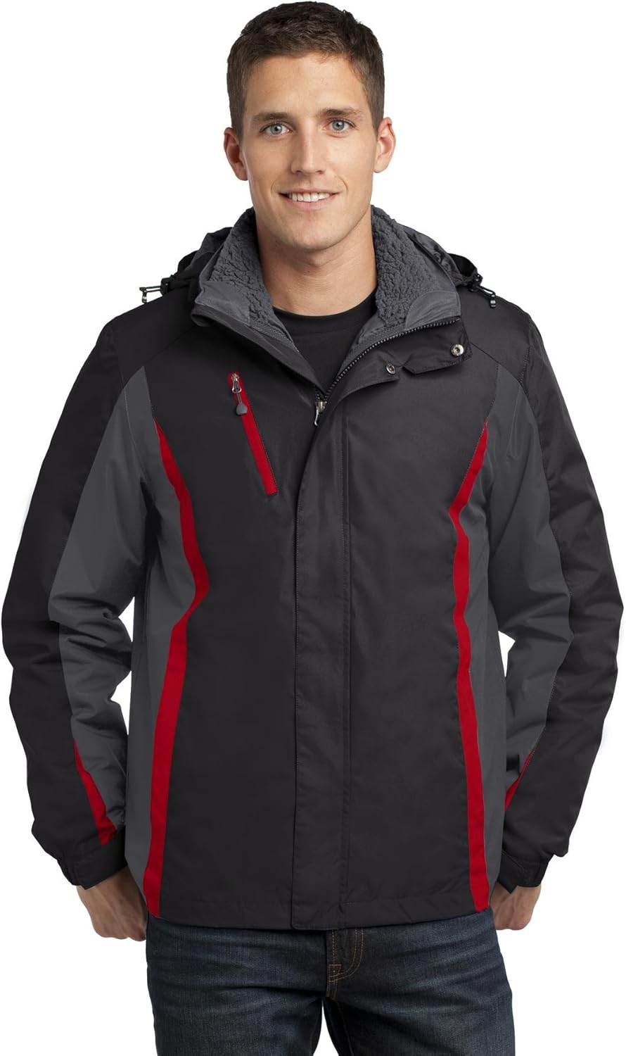 Port Authority Colorblock 3-in-1 Jacket. J321, Black/Magnet/Signal Red, 3X-Large