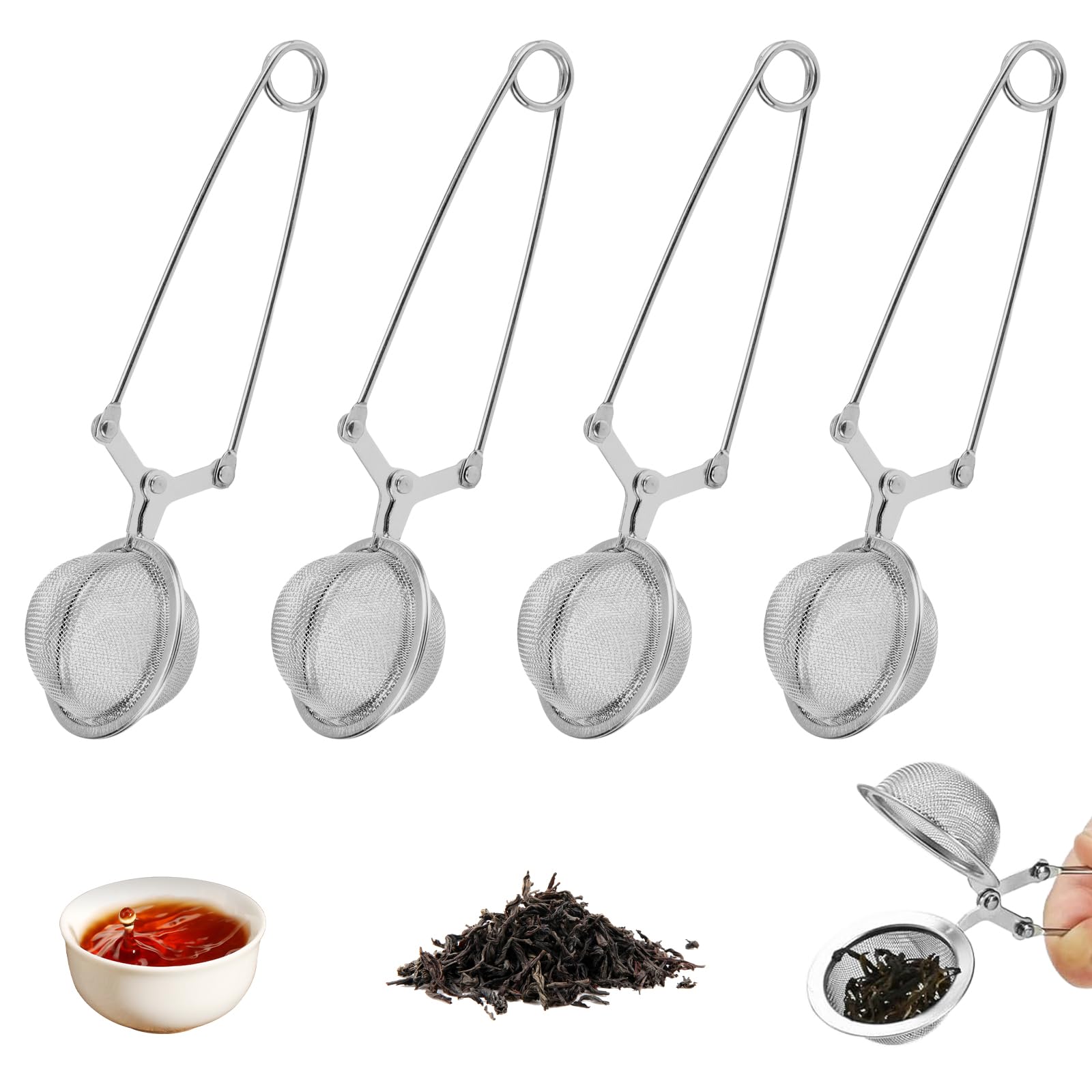 Colador de Té Esférico de Acero Inoxidable, Infusor de Té Rellenable, 4 Piezas para Tés y Especias