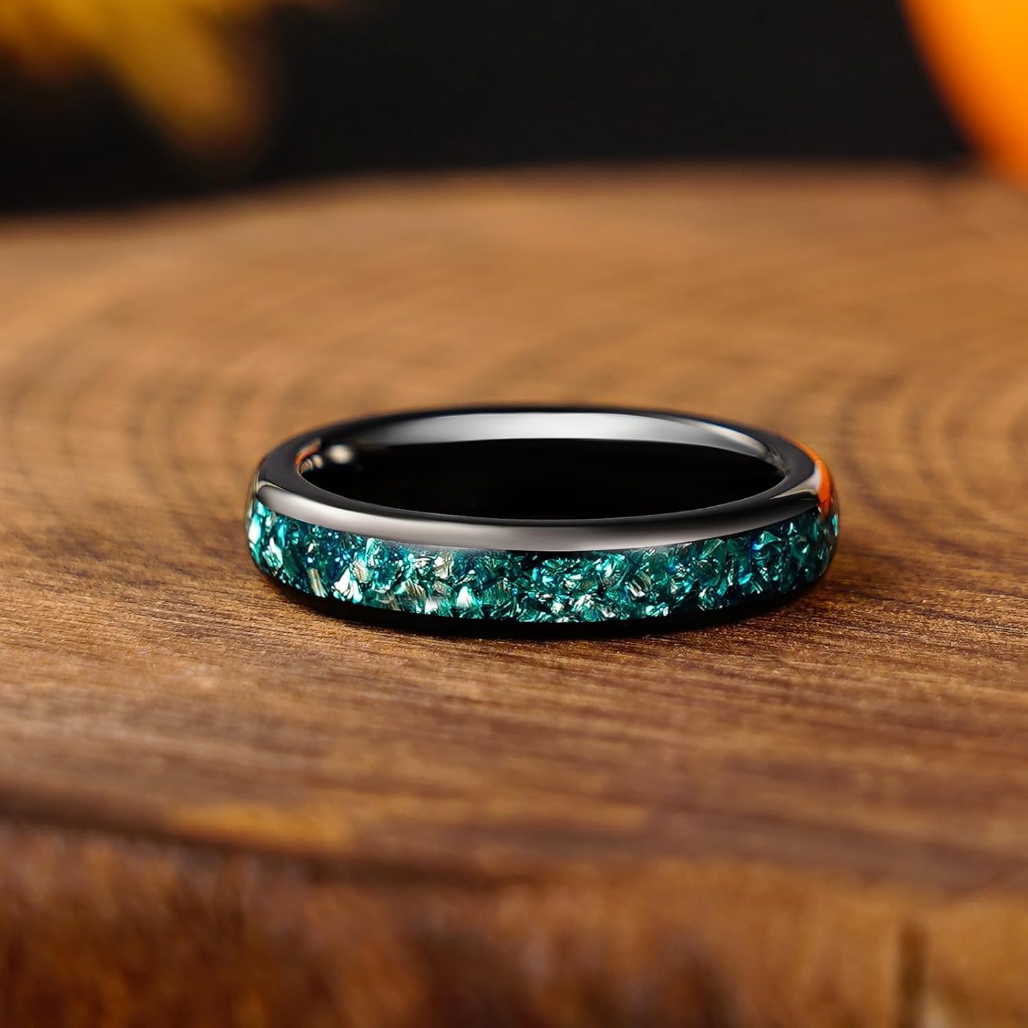 Birthstone Aquamarine Sapphire Emerald March May September Tungsten Carbide Ring, Silvery Black Plated 8/4mm Matching Wedding Band for Woman, Anniversary Birthday Christmas Gift