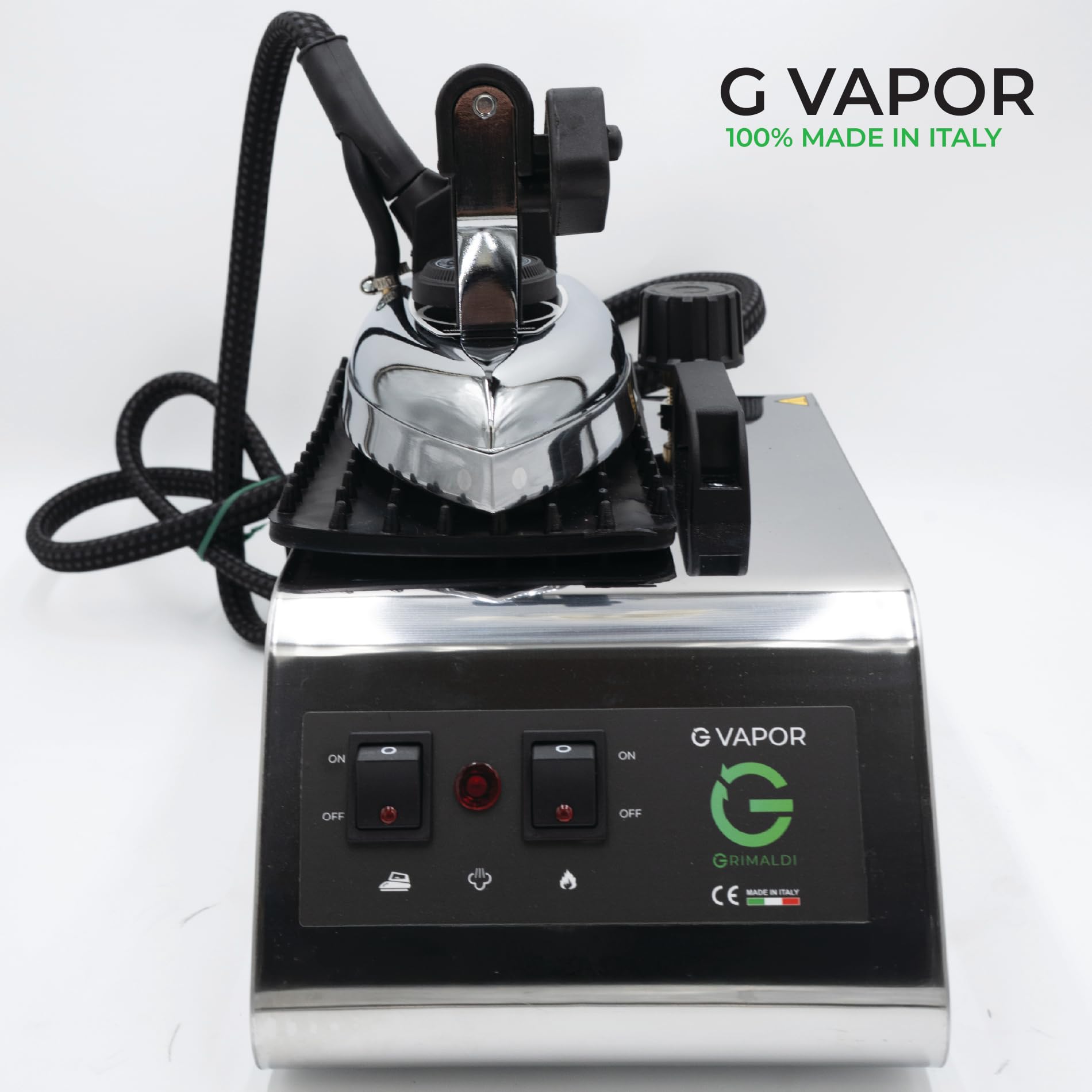 G GRIMALDI Ferro da Stiro Professionale con Caldaia in Acciaio Inox|G VAPOR 1150W + 800W 3.2 Bar Vapore Secco Dry System|Made in Italy|Capacità 1L Autonomia 90 min Anticalcare