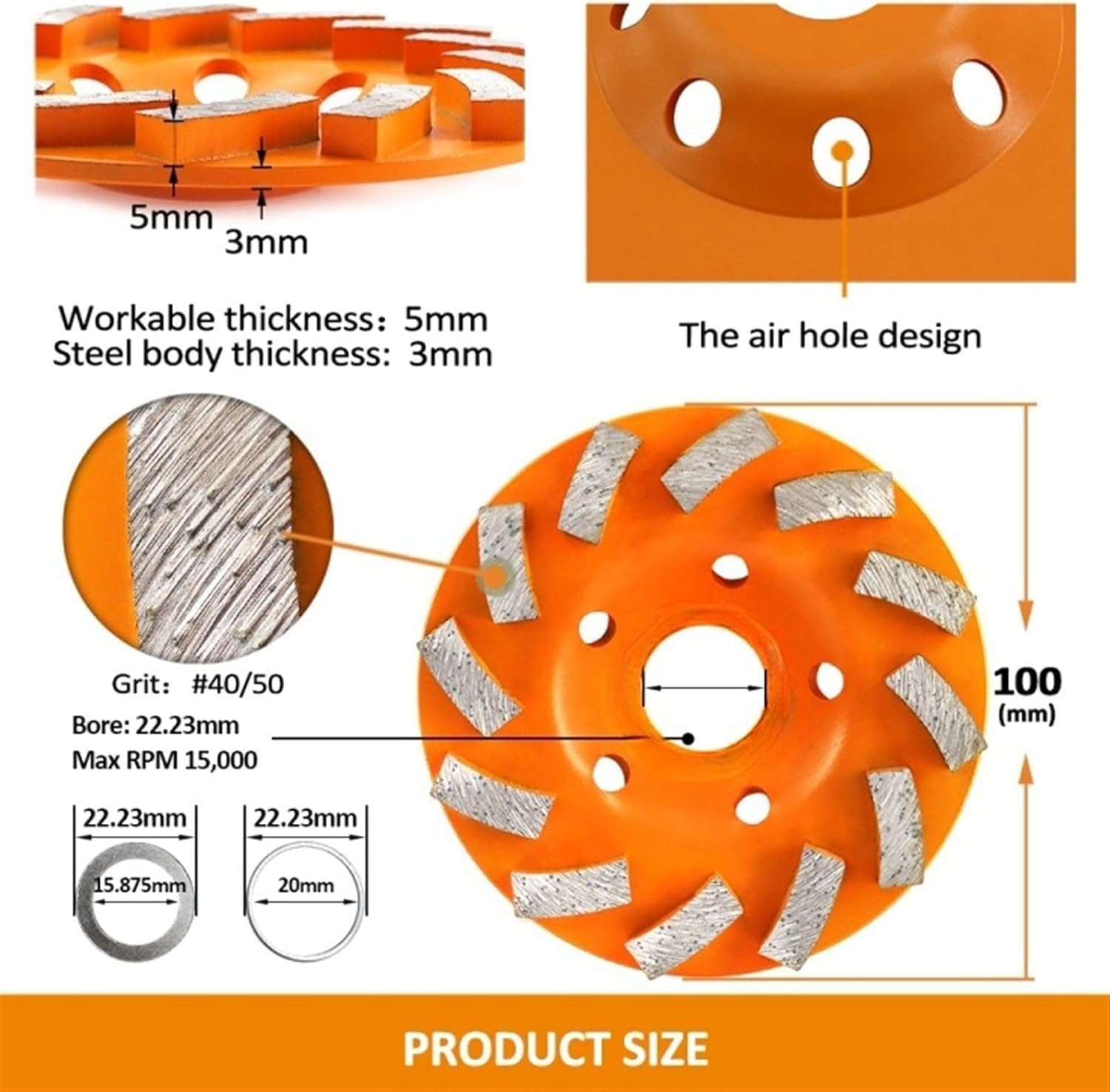 Diamentowa tarcza szlifierska, Ściernica diamentowa do betonu, marmuru, kamienia, granitu, średnica 4-7 cali, średnica 22,23 mm, 4 szt.(1pc 100mm)