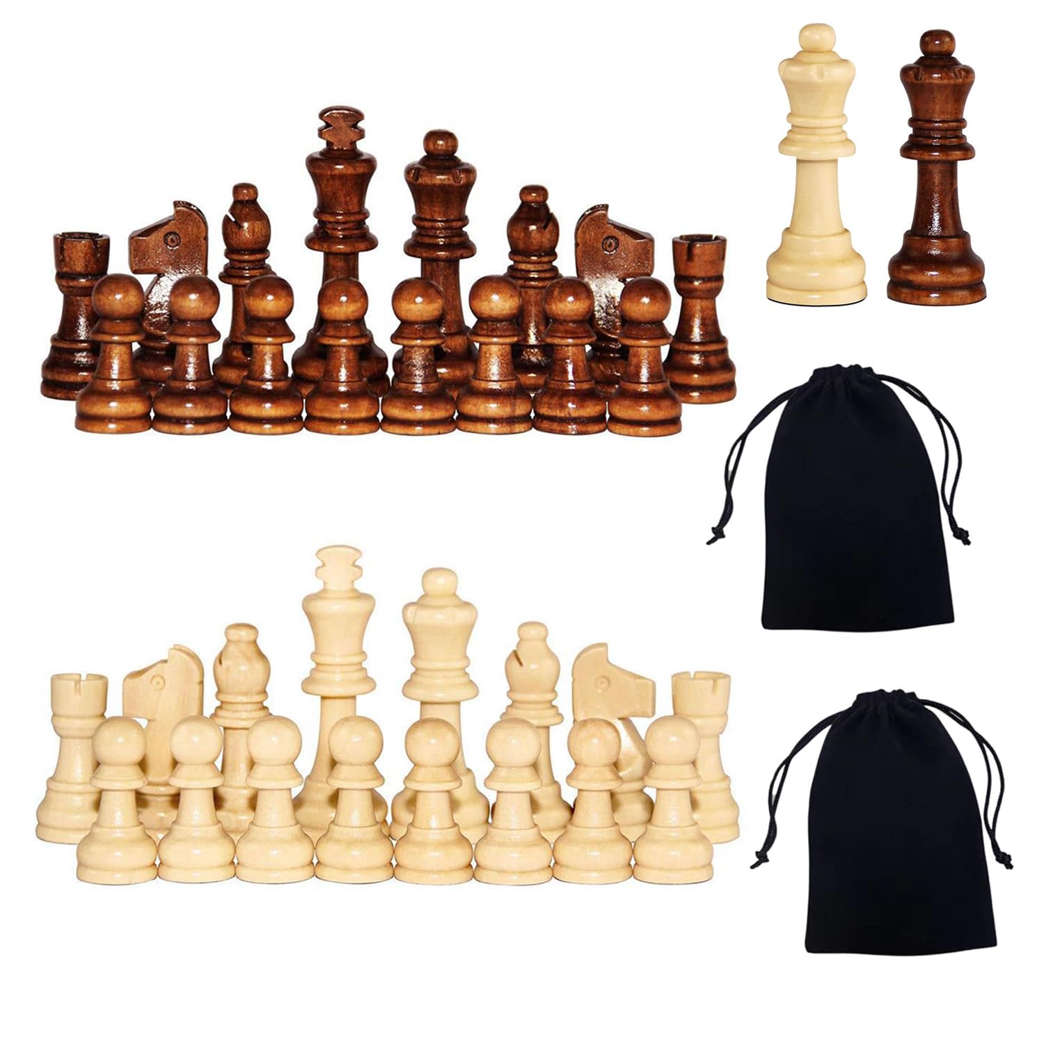Chess Pieces, 3 Inch King Figures Chess Game Pawns Figurine Pieces, Replacement of Missing Piece, Includes Storage Bag (Chess Pieces)