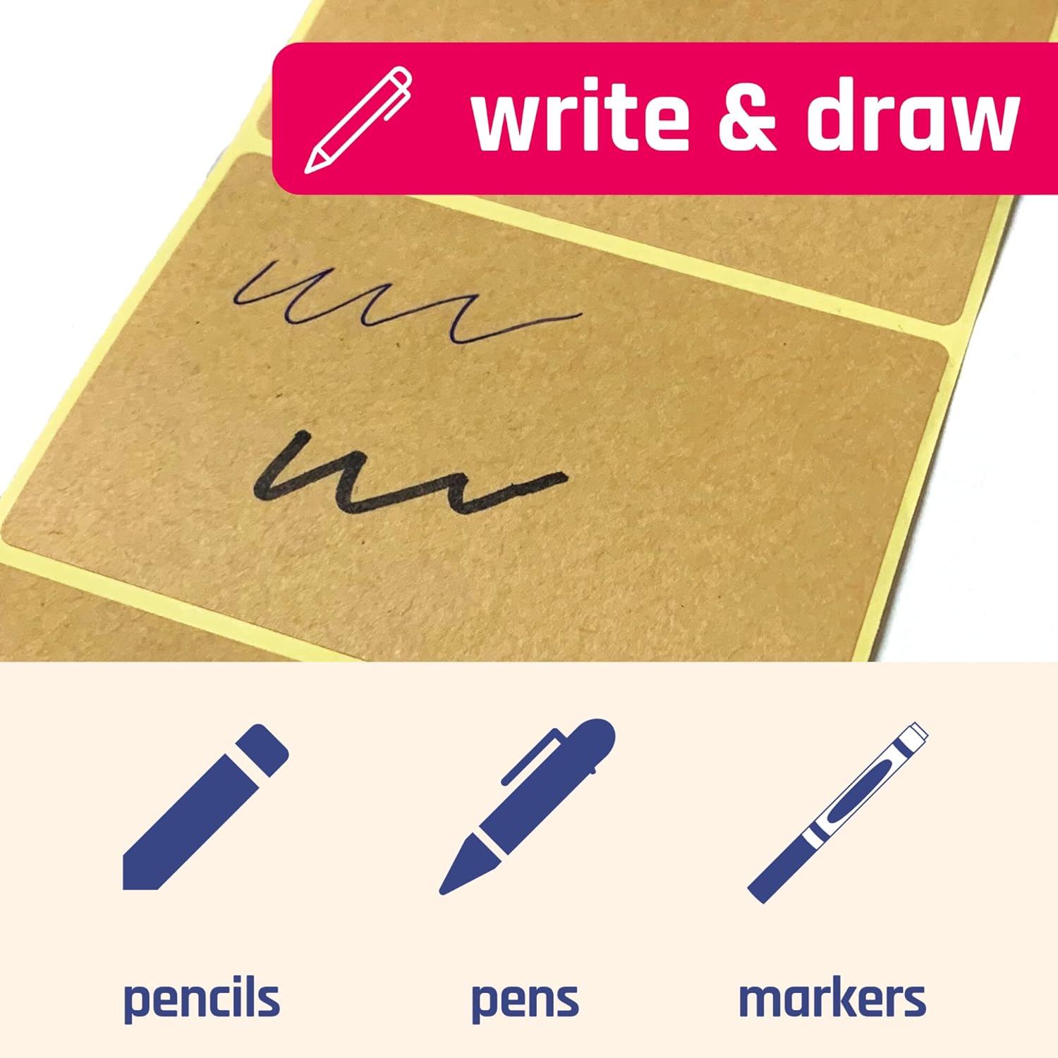 300 Pack, 3" x 2" Kraft Brown Natural Labels Stickers Roll - Image 4