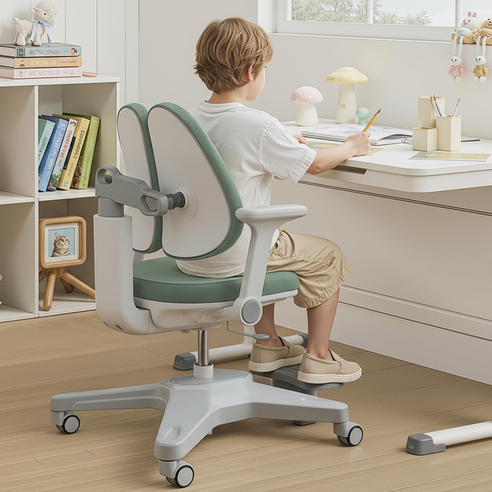 HOKO Ergo Study Kid Schreibtisch Stuhl Grün. Höhenverstellbarer, mitwachsender Kinder Stuhl. Sitz und Rücken separat verstellbar. Ergonomisches Sitzen für Kinder (Milo)