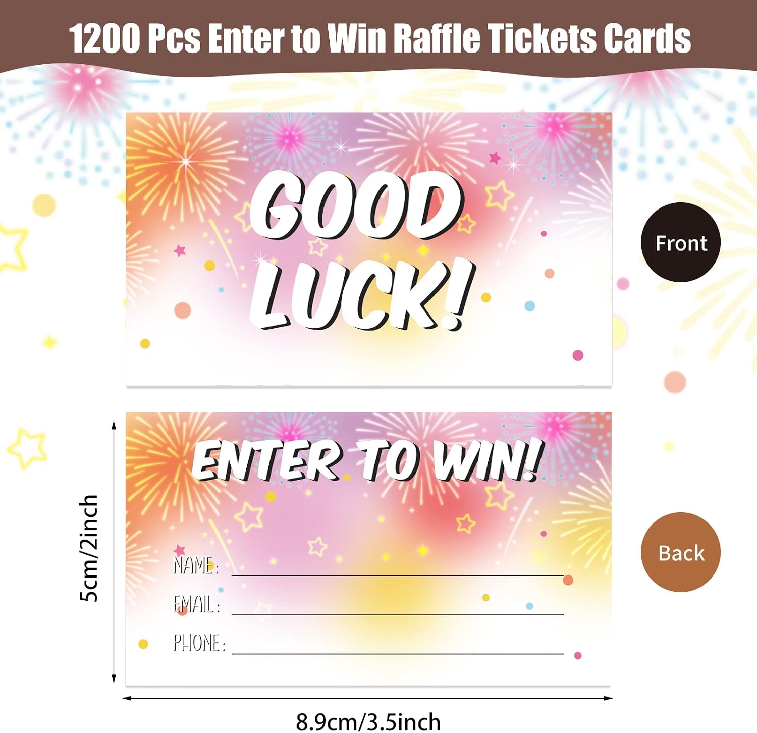 1200 Pcs Colorful Enter to Win Raffle Tickets Cards 3.5 x 2 Inch Entry Form Ticket Cards for Contest, Auction, Raffles, Ballot Box with Space for Name, Email Address Phone Number Fields (1200)