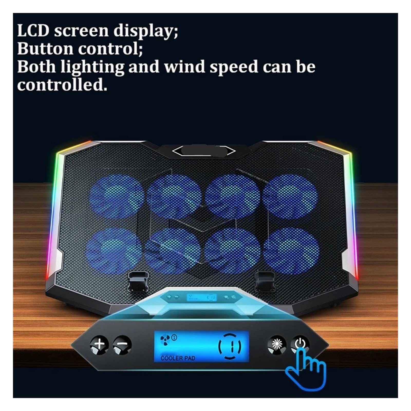 Raffreddatore for laptop RGB Base di raffreddamento for laptop con schermo a LED da 12-18 pollici 3500 RPM 8 ventole 2 porte USB Supporto for dispositivo di raffreddamento for notebook