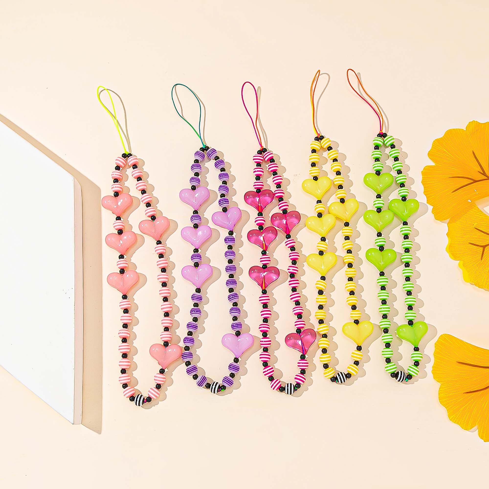 Staqlo 4PCS Handmade Heart Beads Phone Charm - Cute Colorful Phone Bracelet Lanyards and Wrist Straps zlax-1144