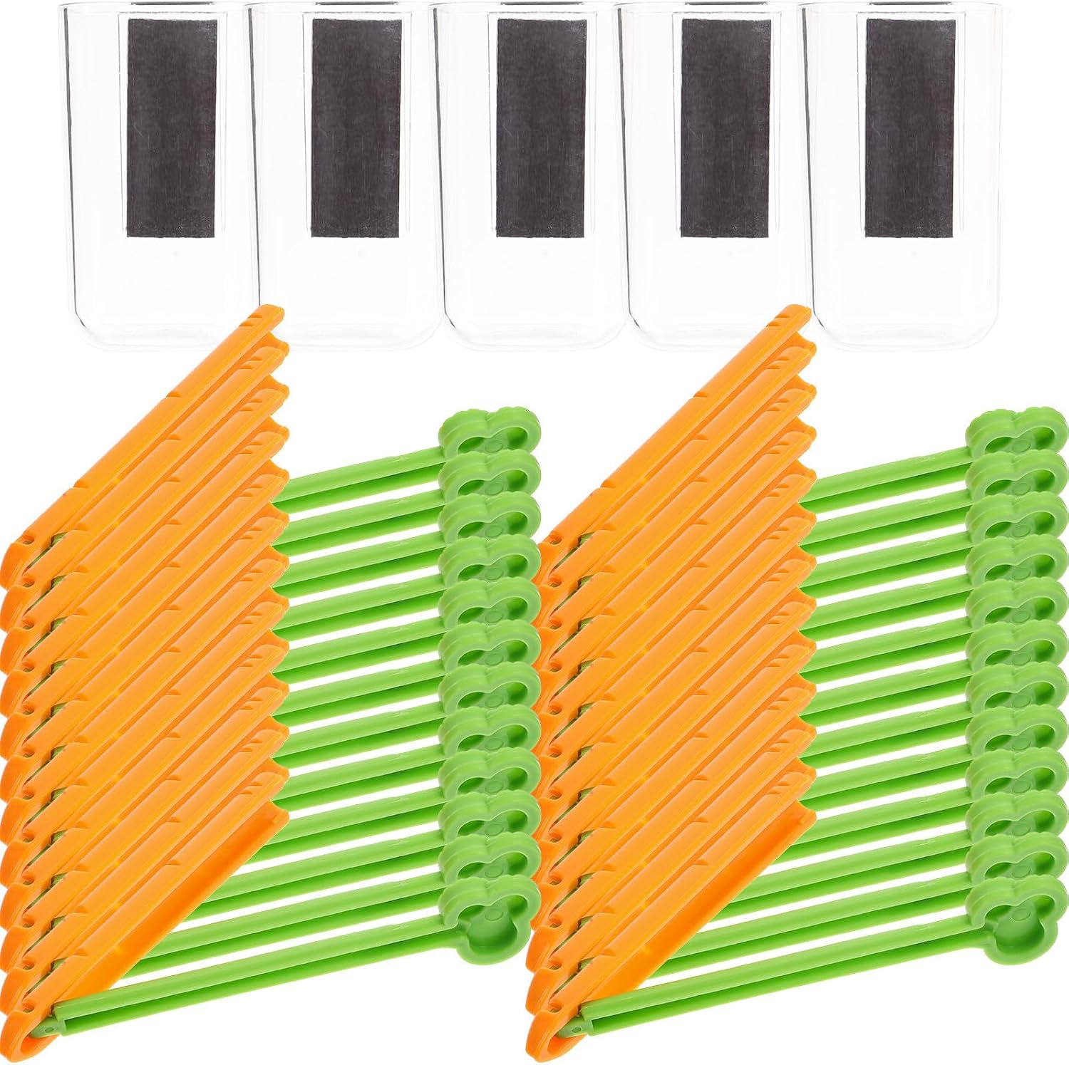 NUOBESTY Carrot Shape Snack Bag Clips with Storage Case, 25pcs (5pcs Per Box, 5 Boxes) Food Sealing Clips for Kitchen and Snack Storage