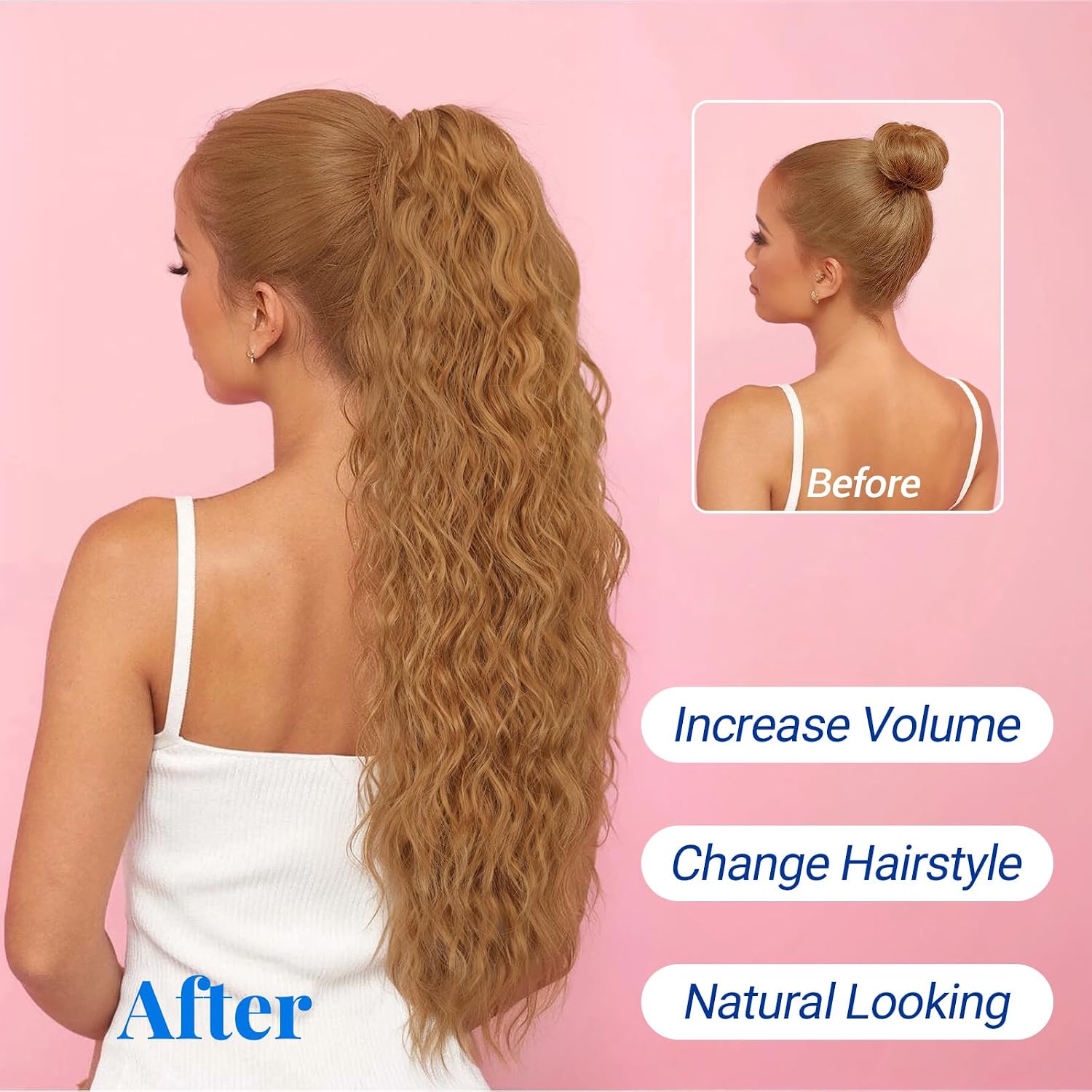 KooKaStyle Ponytail Extension 30 Inch Drawstring Pony Tails Hair Extensions for Women Long Curly Ponytail Synthetic Hairpieces for Daily Use（Golden Auburn）