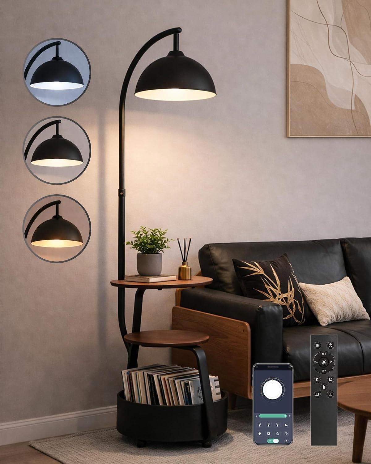 Smart Floor Lamp with Side Table, Dimmable, for Living Room