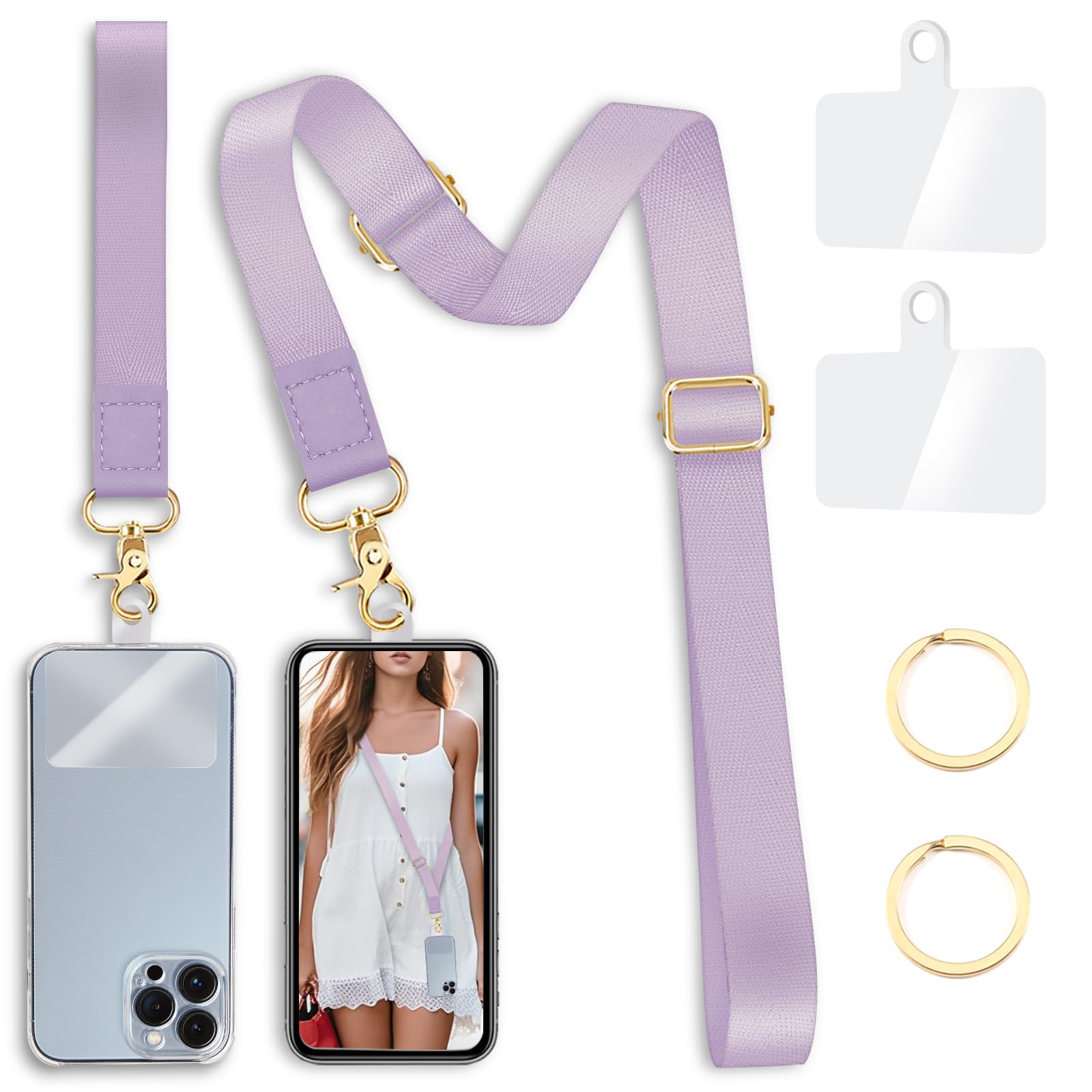 Yonlevres Phone Lanyard Crossbody Strap Wrist Neck Adjustable Women Lilac