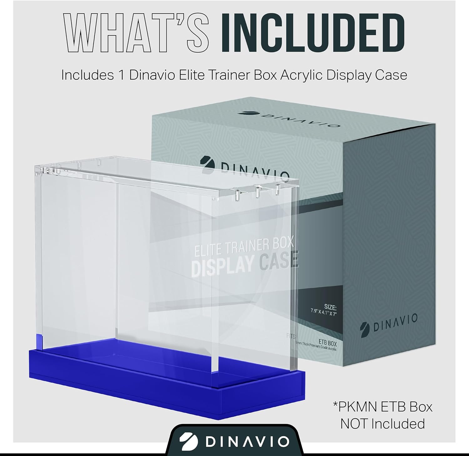 Dinavio Crafthouse Elite Trainer Box Acrylic Case - ETB Protector Case - Elite Trainer Box Protector - 8mm + 5mm Acrylic 5x3mm Magnets - Compatible with PKMN ETB Boxes (Blue Base)