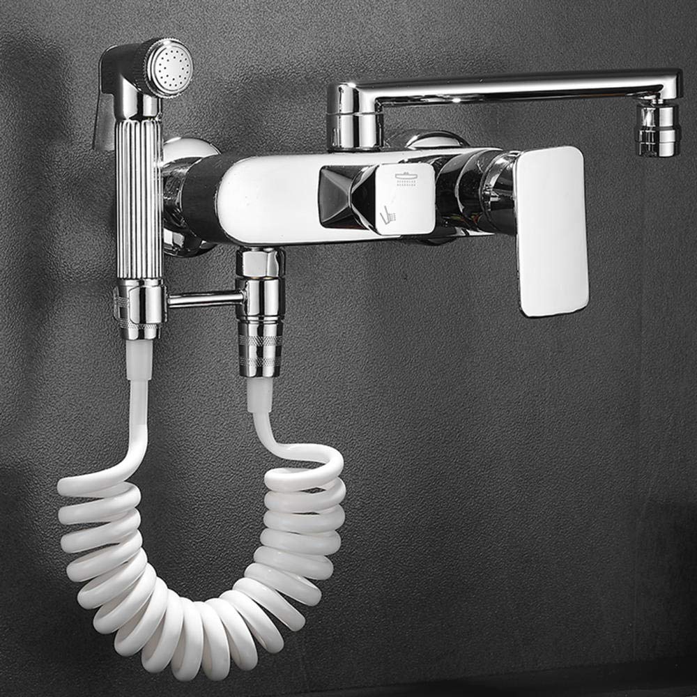 Robinet de cuisine rotatif avec douchette et pistolet jet pour évier double trou