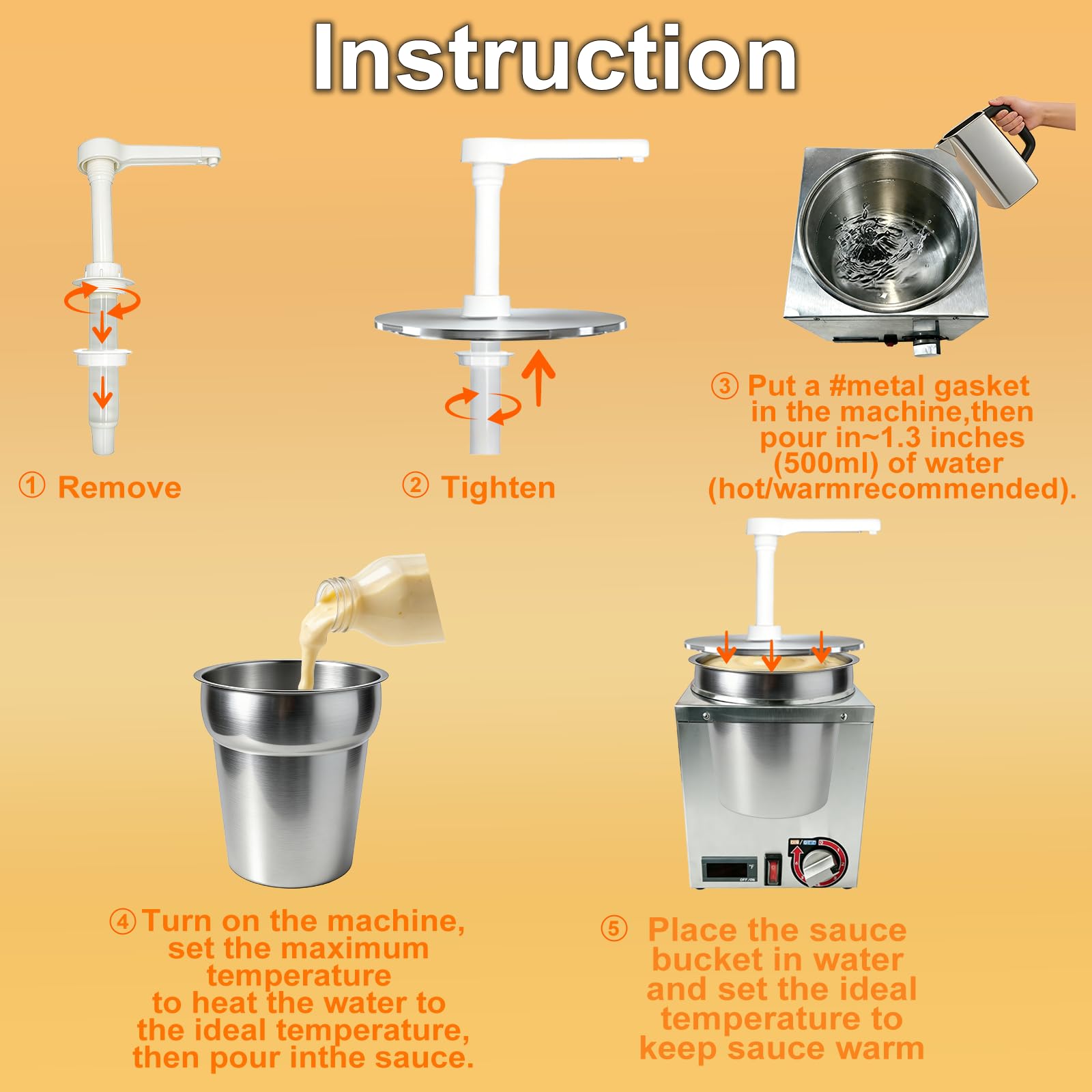 Dispensador de queso Nacho con bomba de 2 piezas, calentador de salsa de caramelo caliente de acero inoxidable de 4.6 cuartos de galón con control de temperatura de 6 niveles, máquina de queso