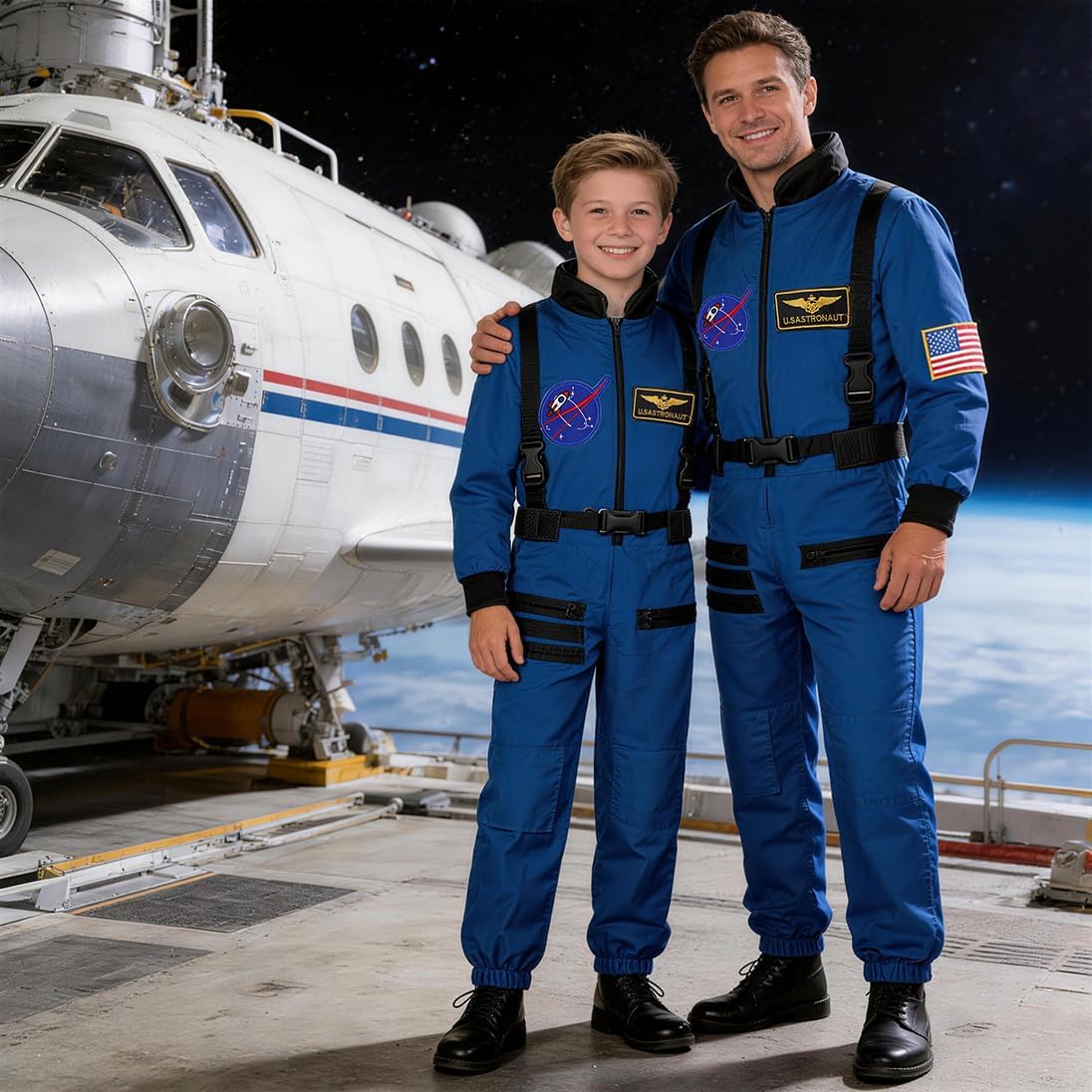 Kids Astronaut Costume Boys Space Jumpsuit Outfit for Career Day Dress Up Cosplay Halloween