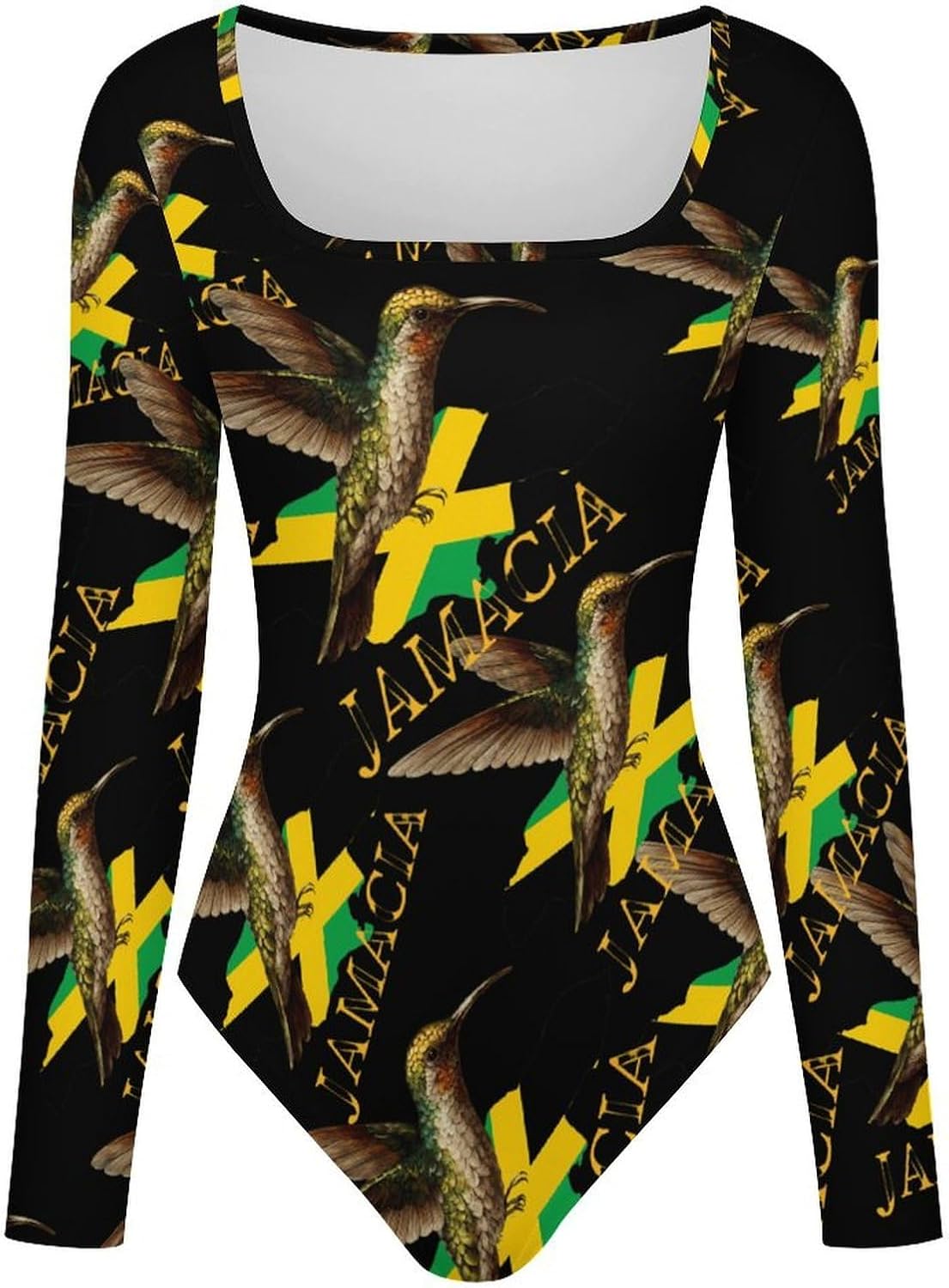 Jamaican Flag Bird Print Women's Bodysuits Long Sleeve Top 5XL