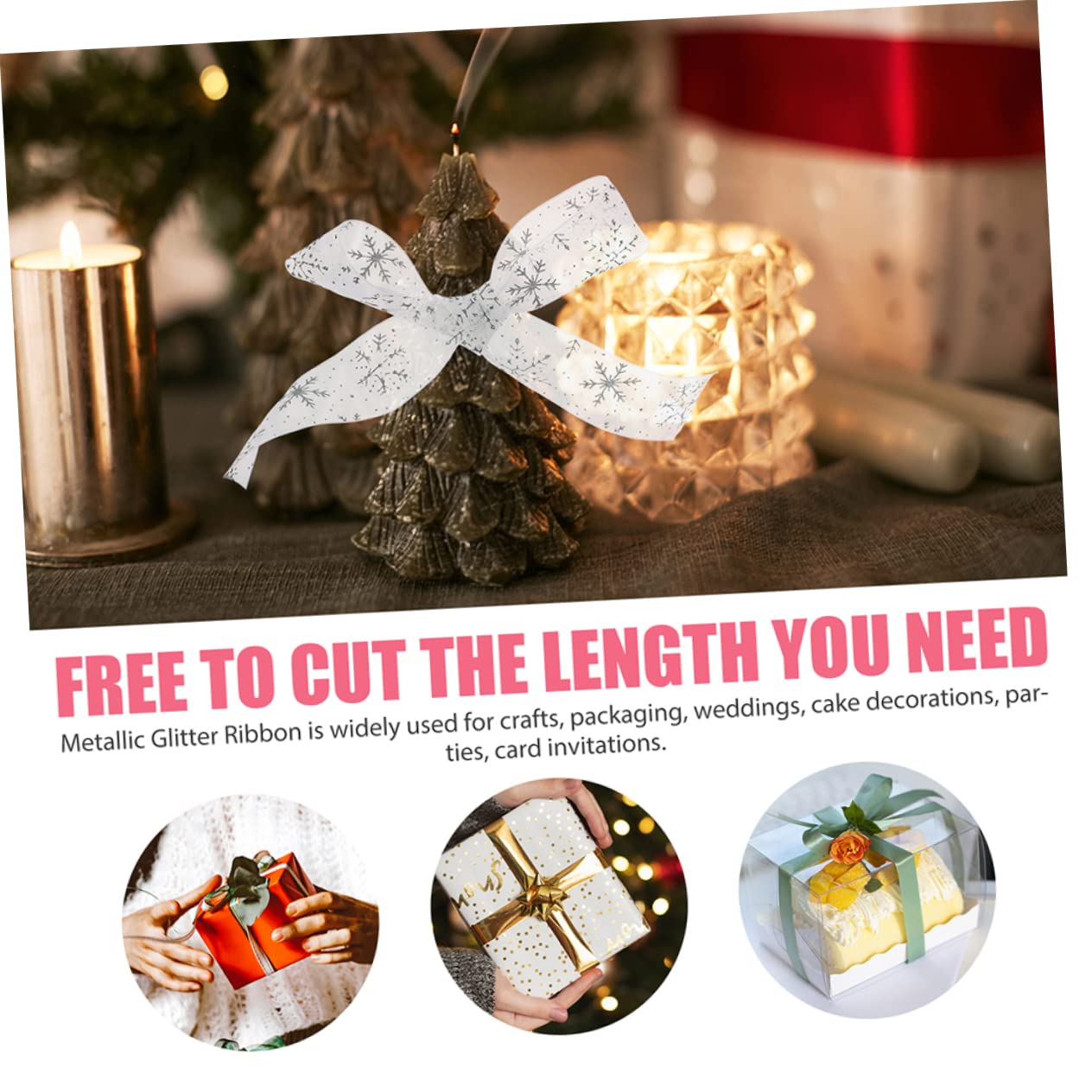 Lurrose 4 Rollen Schleife seidenband ribbon weihnchtsdeko geschenkeband schienbeinschoner tape Weihnachtsbaumband Geschenkband Bänder zum Basteln weihnachtsband Polyester Silver