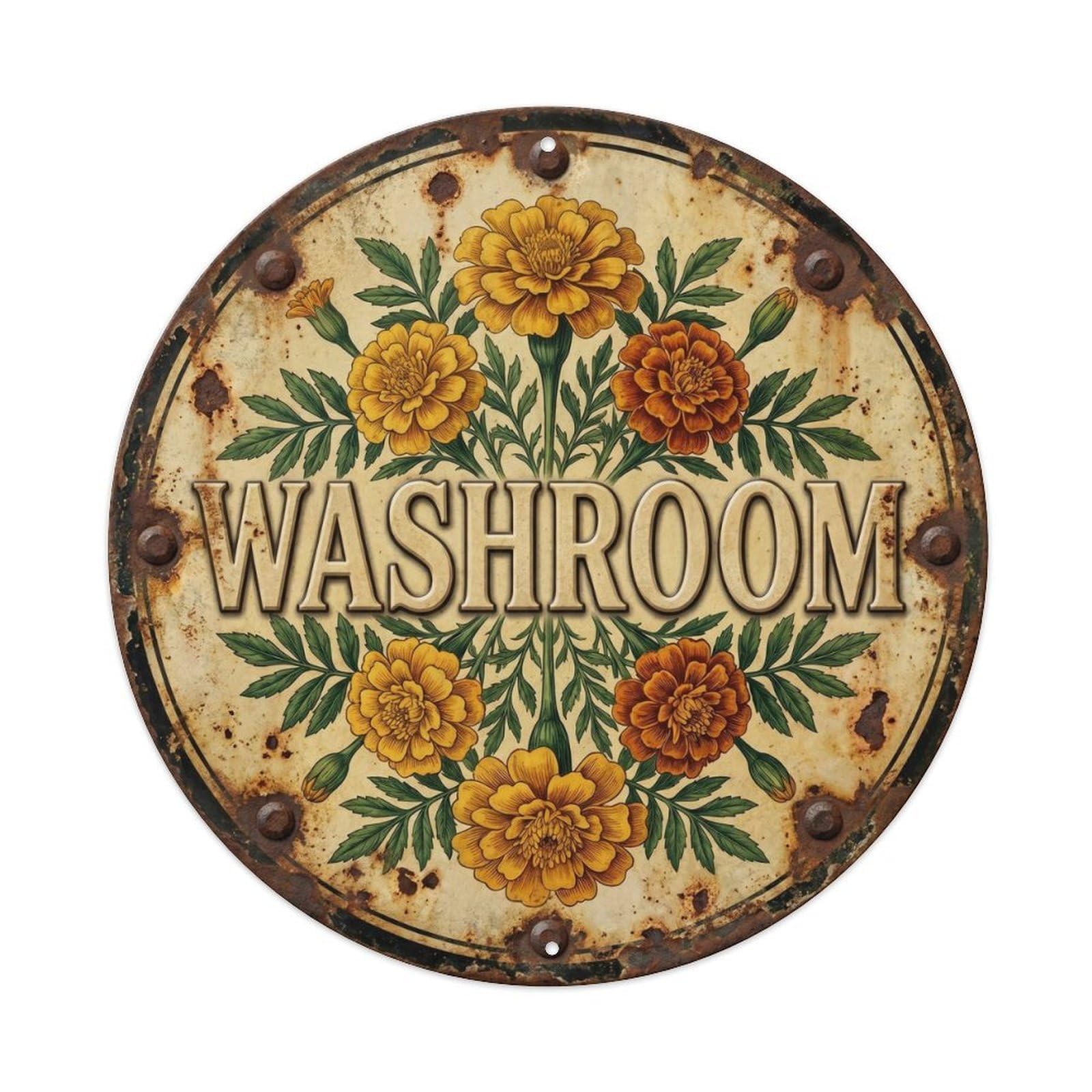 Botanical Floral Room Label Washroom Marigold Metal Tin Sign