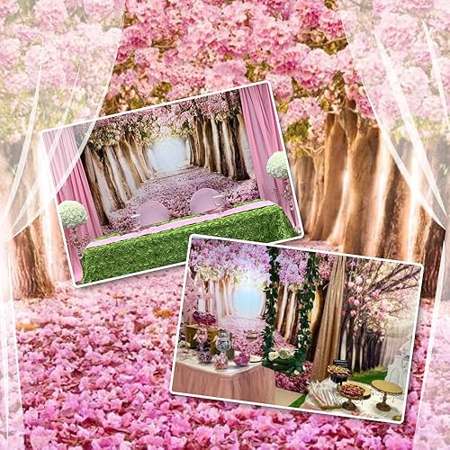 Miniatura 10 de AOFOTO Fondo de vinilo de flores de cerezo de primavera de 7 x 5 pies, diseño de flores rosadas, árbol de pétalos florales, boulevard, fotografía de