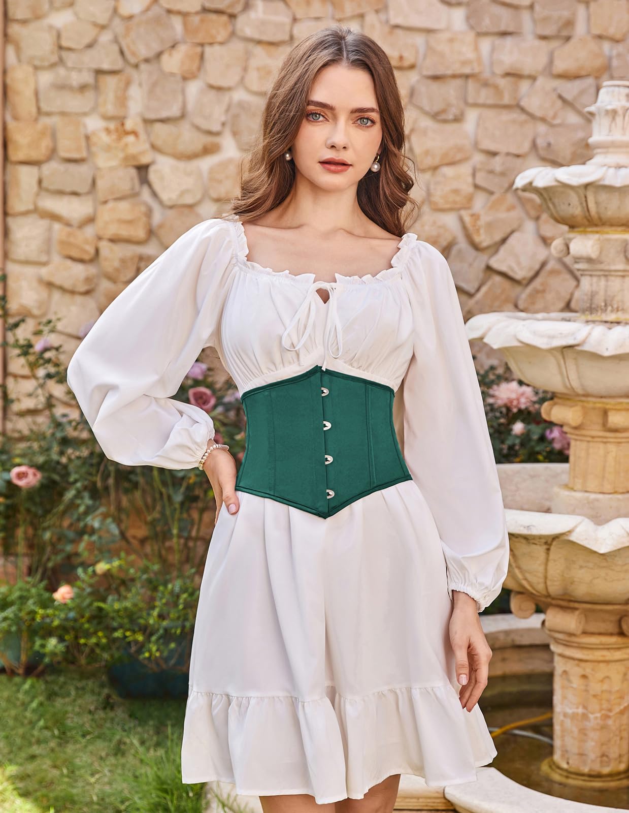 Scarlet Darkness Corset Belt for Women Fishbone Wide Waist Corset Pirate Belt: Foliage Green 10