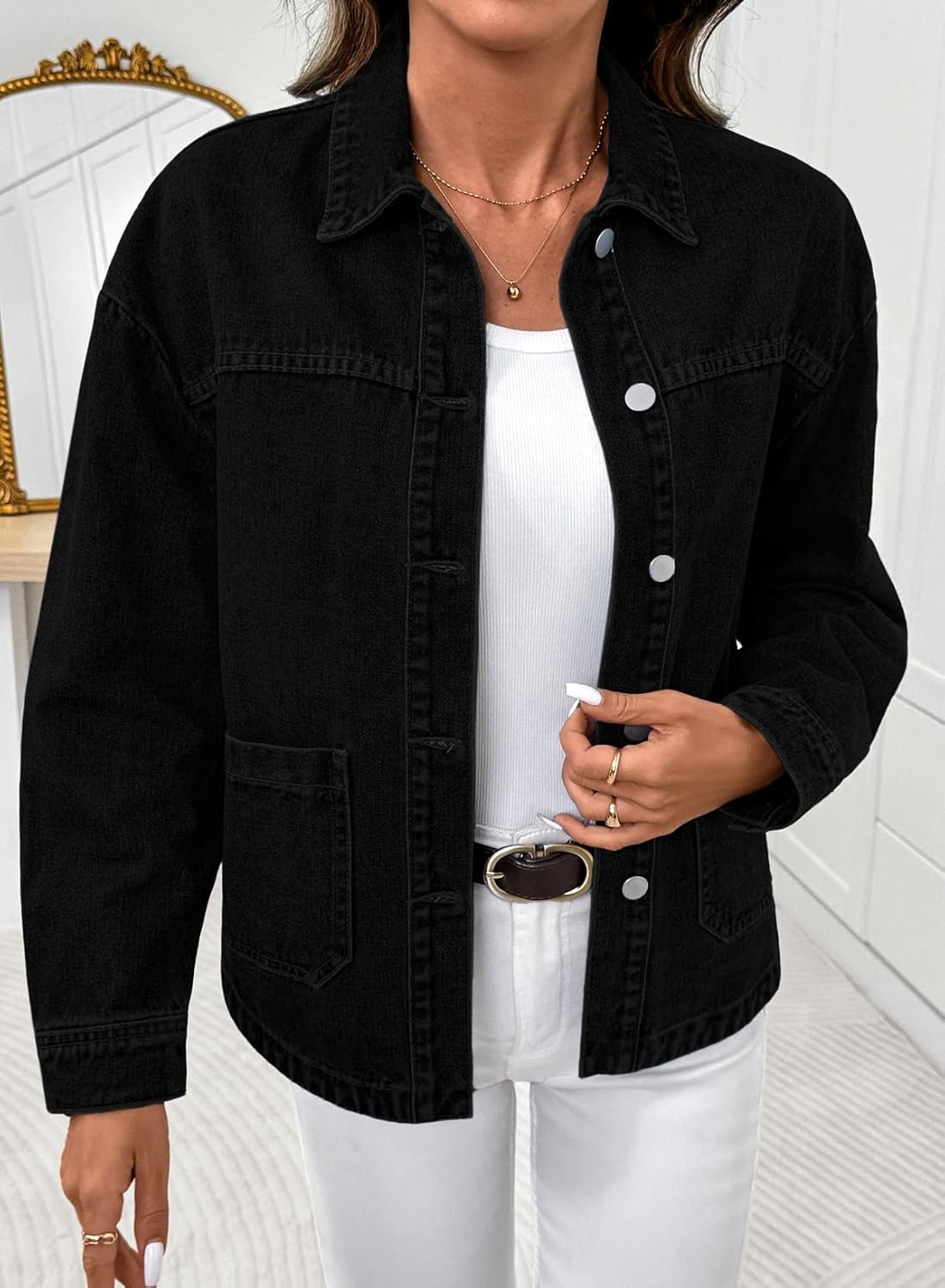 Sidefeel Women‘s Jean Jacket Casual Long Sleeve Button Down Oversized Boyfriend Trendy Denim Jacket Coat - Image 3