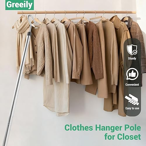 Miniatura 7 de Greeily Poste de gancho para ropa, gancho de alto alcance para colgar ropa, luz y plantas extensibles de 35 a 50 pulgadas, hecho de tubo de acero