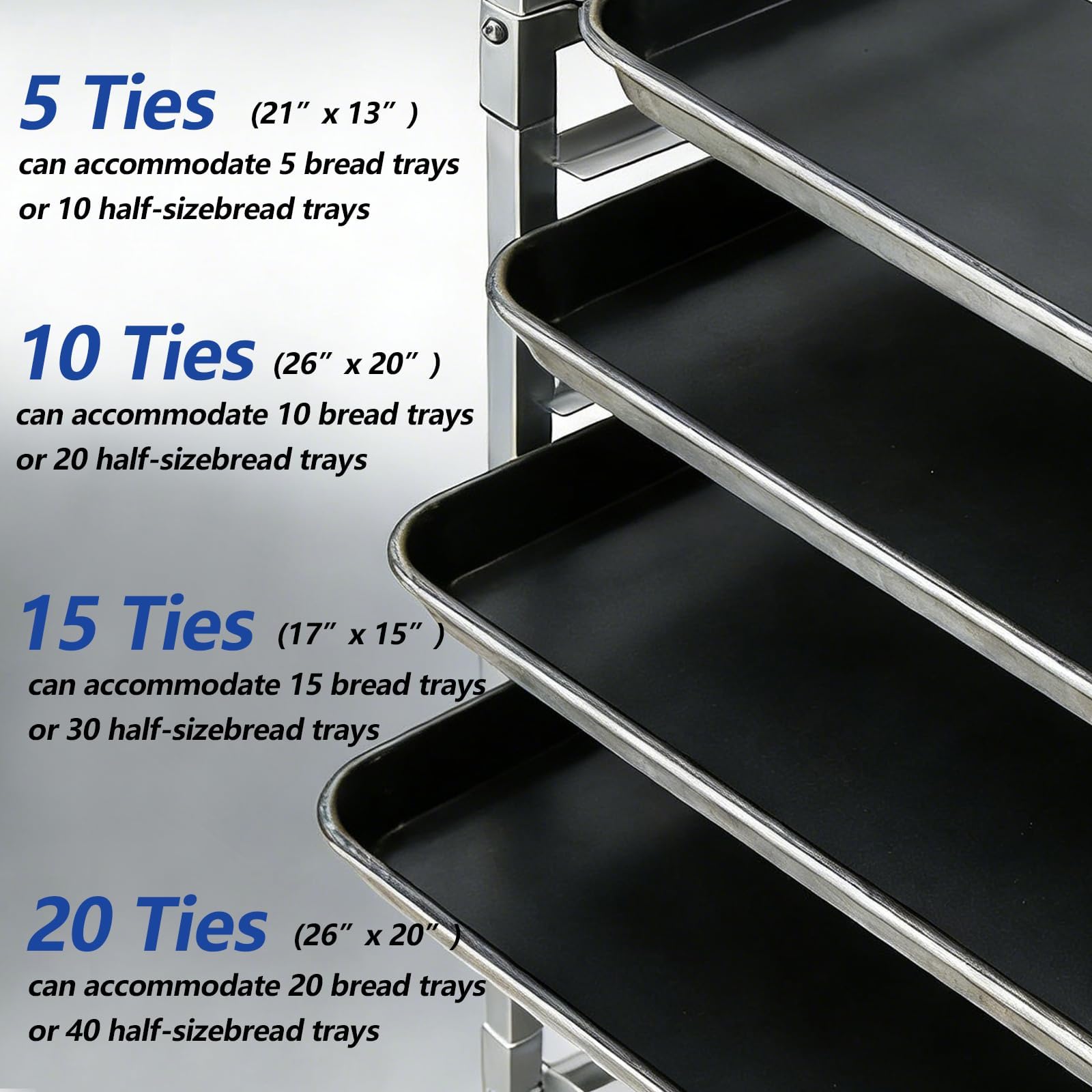Garvee Carro Bandejero de Aluminio para Panadería 20 Niveles con Ruedas Giratorias Bloqueables - Estante Móvil para Bandejas de Horno, Uso Profesional y Doméstico, 50,8x66x178 cm