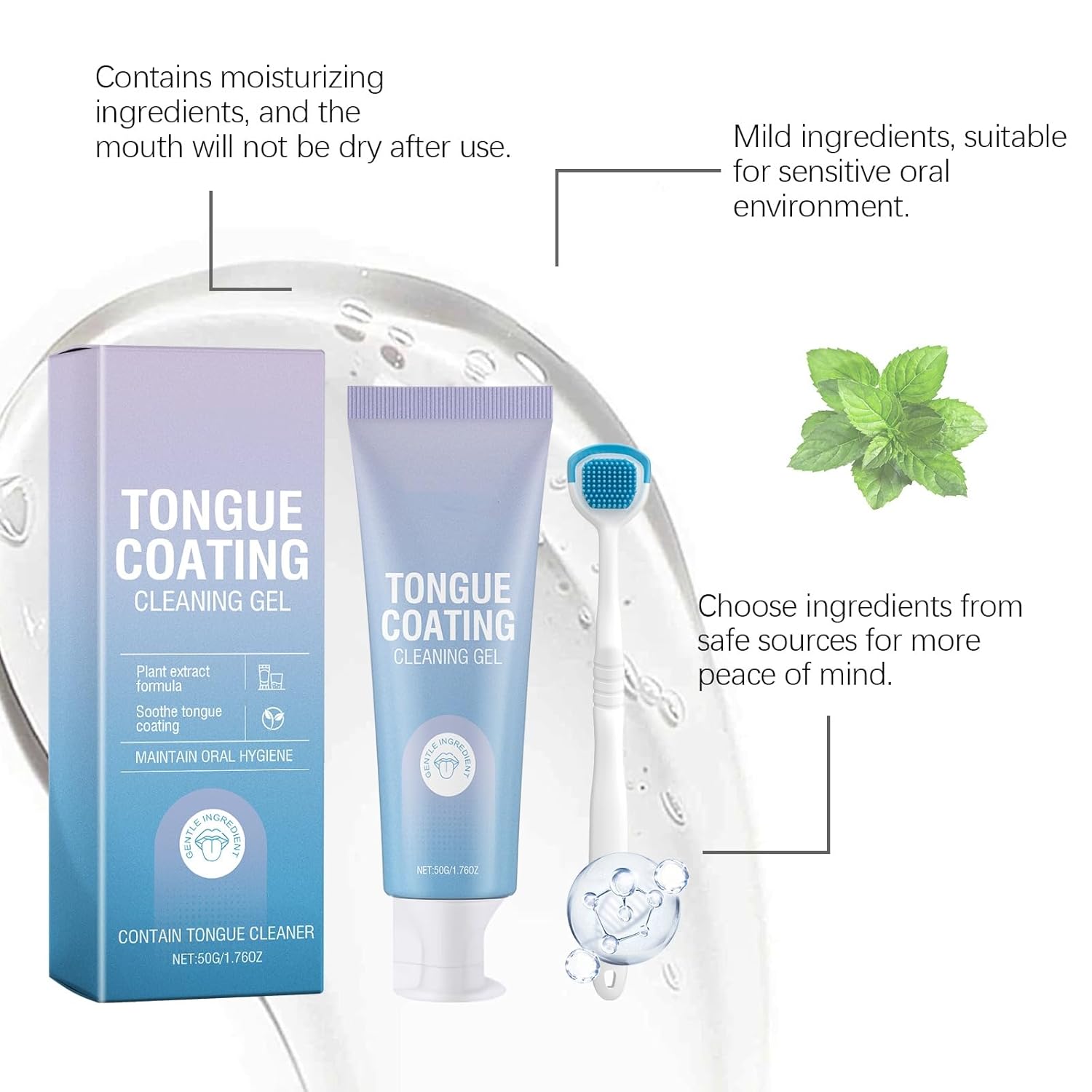 Tongue Cleaner Gel Kit With Scraper Brush, Oral Care Gel for Freshening Breath and Removing Tongue Coating