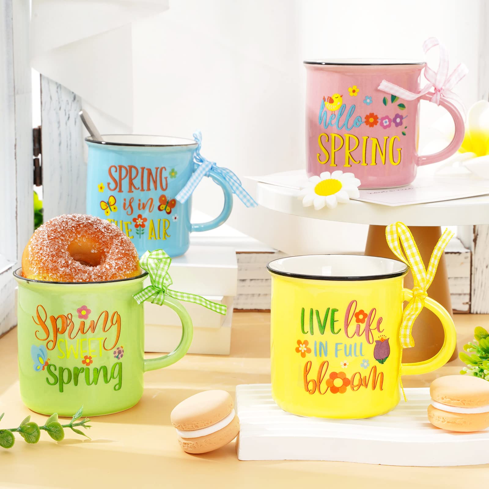 Amazon.com | Whaline 4Pcs Spring Mini Coffee Mug with Plaid Ribbon Cartoon  Flower Butterfly Mini Drinking Mug Colorful Tiered Tray Decor for Spring  Easter Table Centerpieces Decor Housewarming Gift: Coffee Cups &
