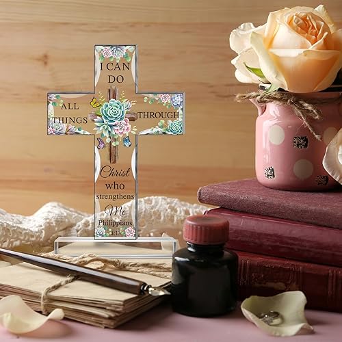 Miniatura 4 de Regalos inspiradores de cruz cristiana de acrílico con versículos de la Biblia y oraciones, girasol, regalos religiosos de las Escrituras para