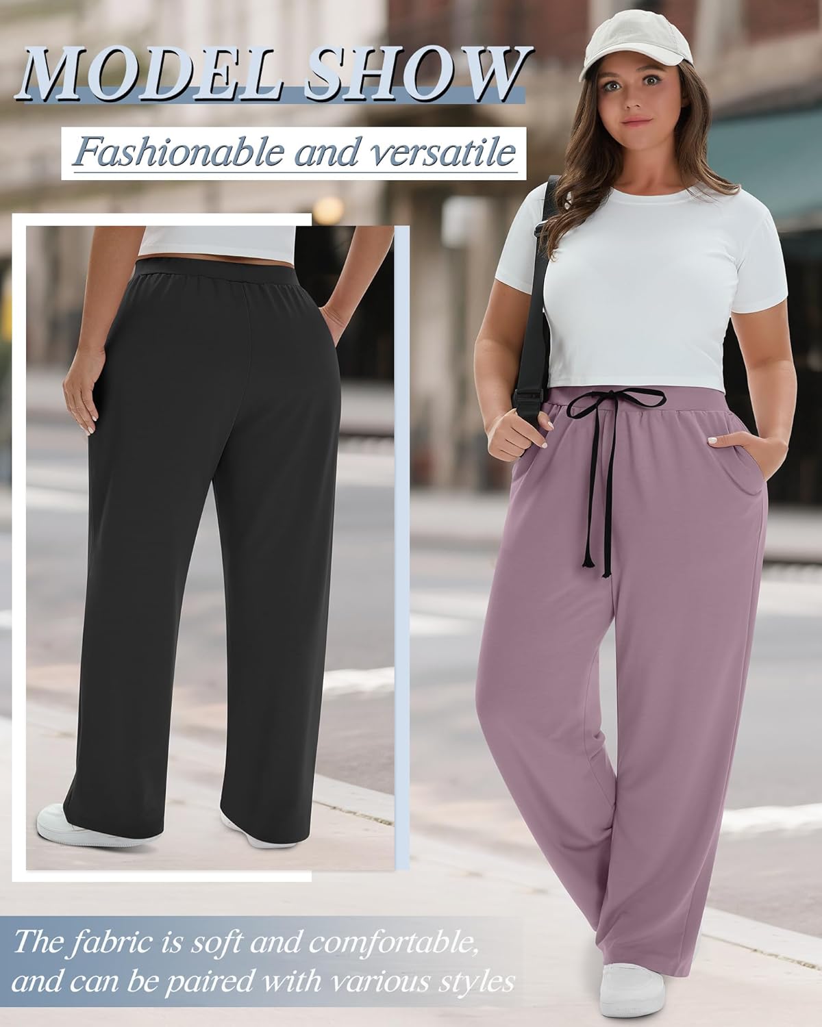 Neer 3 Pack Women's Plus Size Yoga Sweatpants Drawstring Lounge Pants with Pockets Baggy Loose Workout Open Bottom Joggers - Image 6