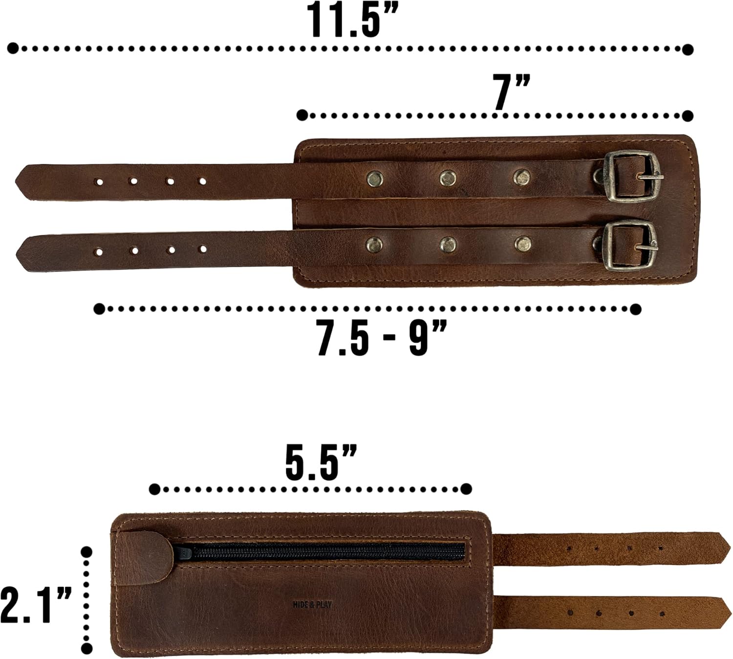 Hide & Play, Stylish Wrist Wallet Cuff Handmade from Full Grain Leather - Hidden Pocket for Cash, Safe Wallet for Travelers & Bikers - Wristband with Secret Pouch - Bourbon Brown