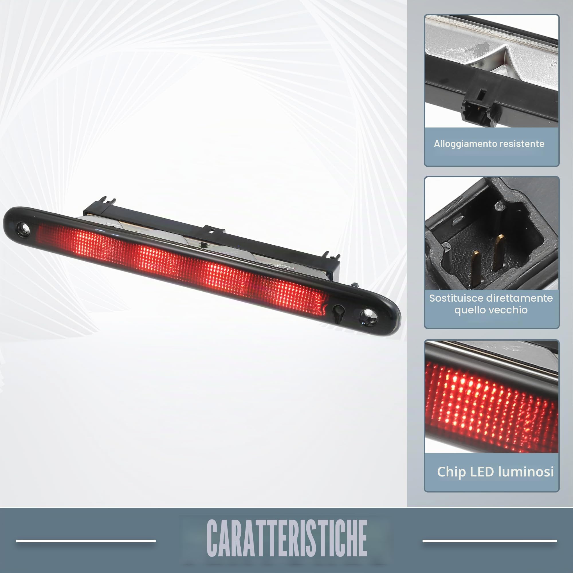 A ABSOPRO Coda Alta Montatura Freno Stop Luce Per Peugeot 107 05-14 1pc | Materiale: Plastica, Colore: Fumé, Dim: 28.5X3X5 Cm, Luce: LED Rossa, Impermeabile, Per Citroen C1 05-14