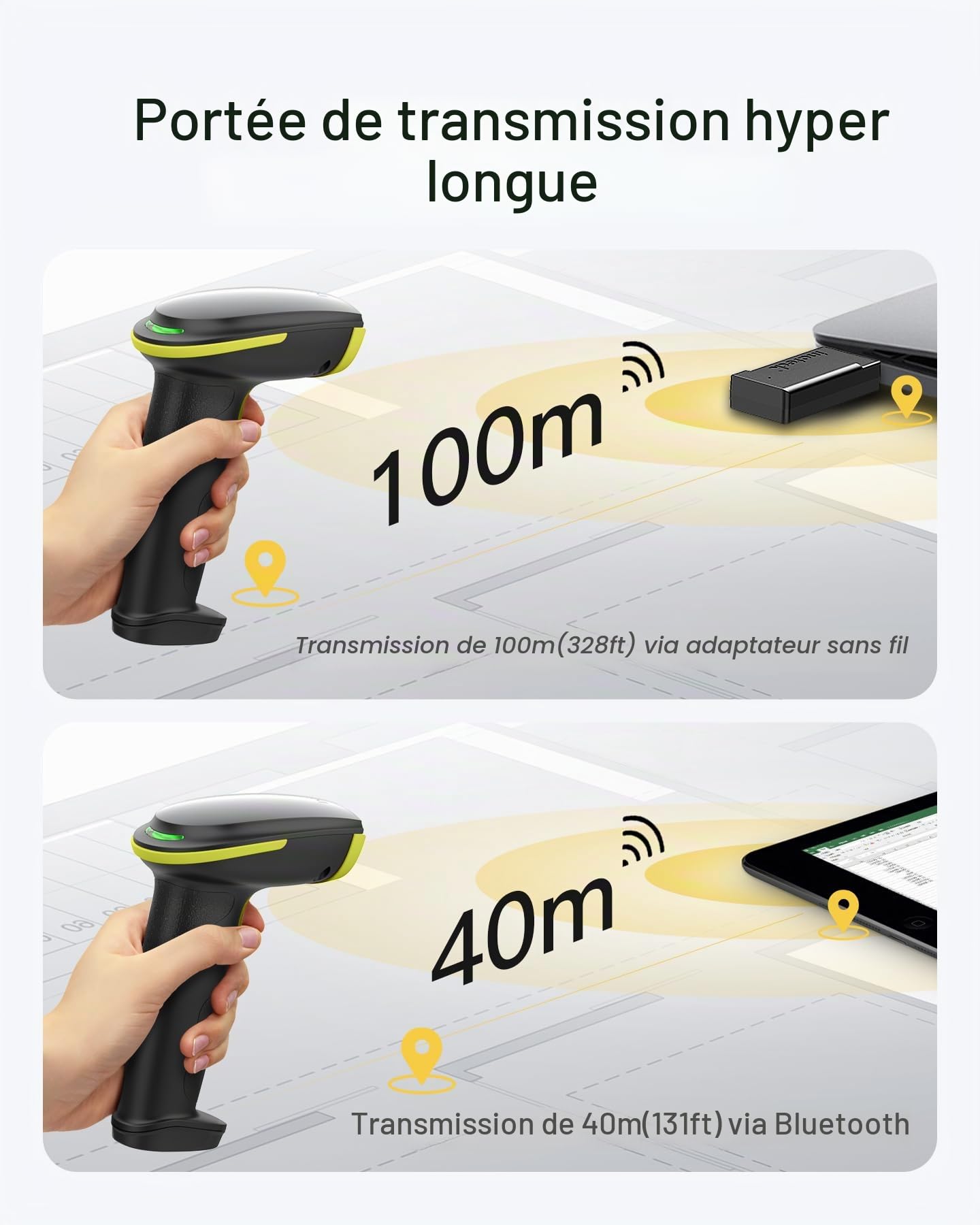 Inateck 2D Douchette Code Barre avec Support, Lecteur Code Barre sans Fil avec APP et SDK, Scanette QR avec Batterie 2600mAh, BCST-35, Vert