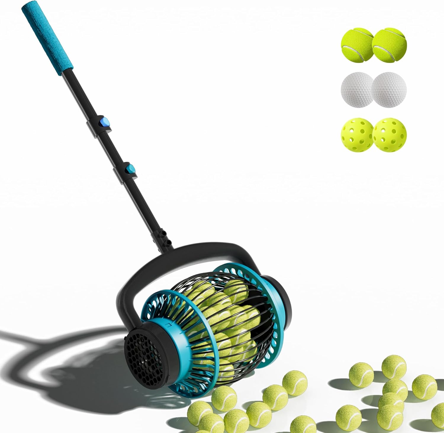 Tennis Ball Collector Roller, No Bending Over Quick Rolling Picker. 2 Ways to get The Ball,Telescopic Tennis Ball Picker for 1.5"-3" Tennis/Golf/, Up to 20+ Tennis Balls