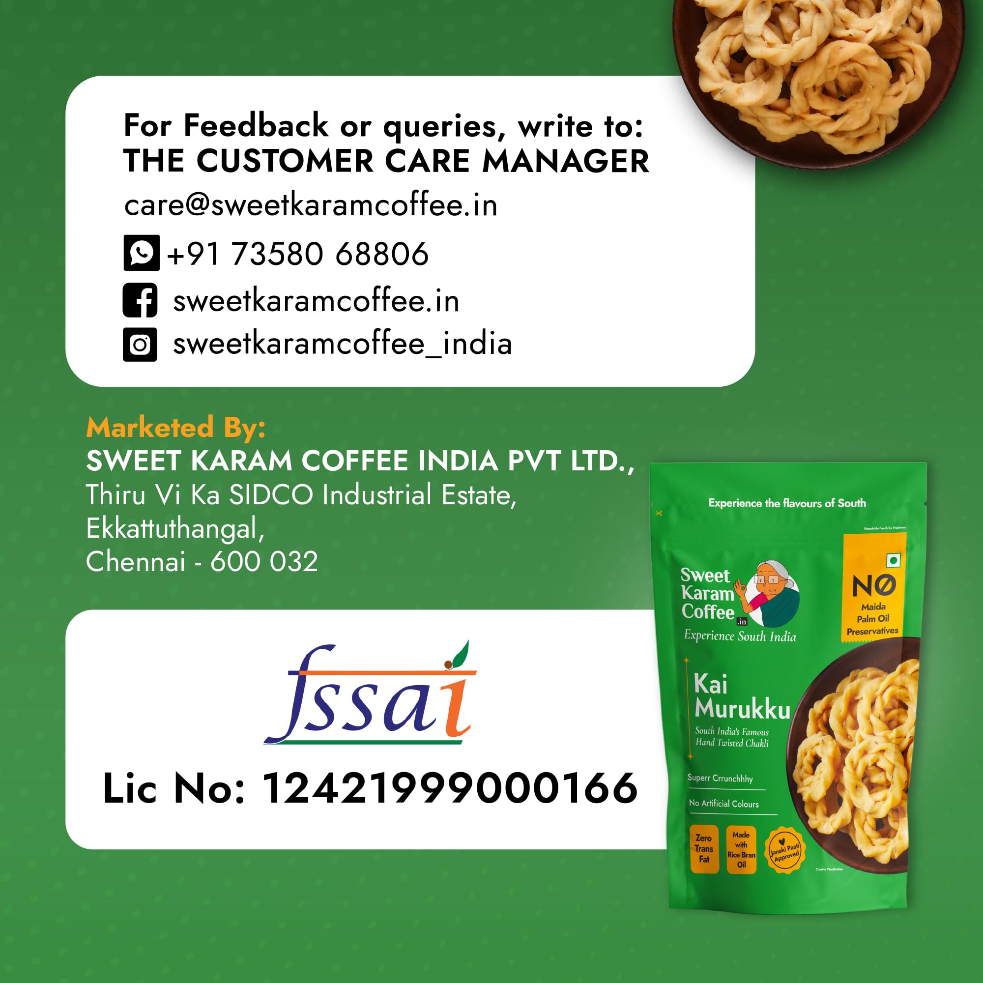 Sweet Karam Coffee Kai Murukku - Pack of 2 (150g each) | No Palm Oil & Preservatives | Authentic South Indian Hand-Twisted Chakli | Crunchy & Delicious Namkeen | Tea Time Snack | Festive Special 3