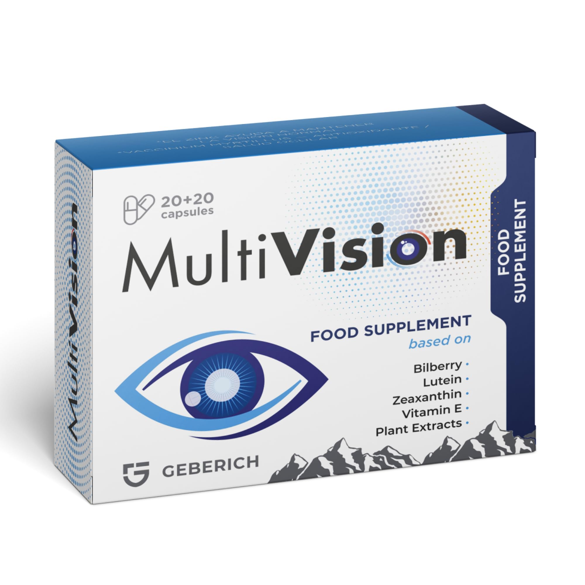 Multivision – für den Erhalt der Sehkraft – 40 Kapseln – mit Lutein und Zeaxanthin, Ingwer Wurzel, Traubenkern