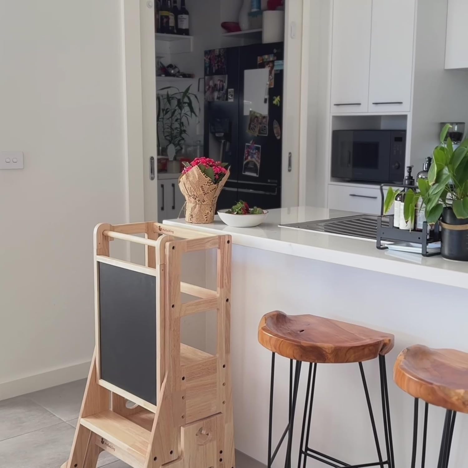 JALA Deluxe Solid Wood Adjustable Kitchen Tower Toddler Standing Tower Kitchen Step Stool-Duck Stool Handle