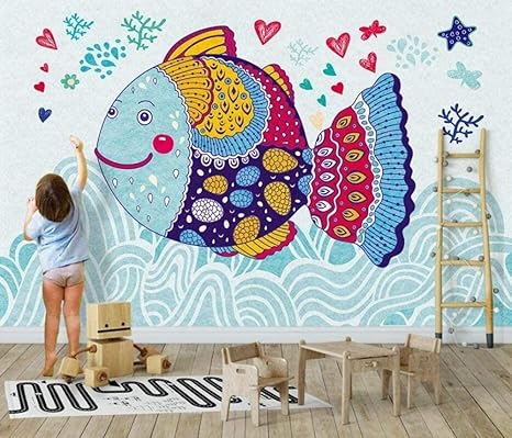 Amazon 3d壁紙カスタム壁画写真壁紙漫画かわいい魚キッズルームの背景壁紙 0cmx140cm 78 7x55 1inch 壁紙
