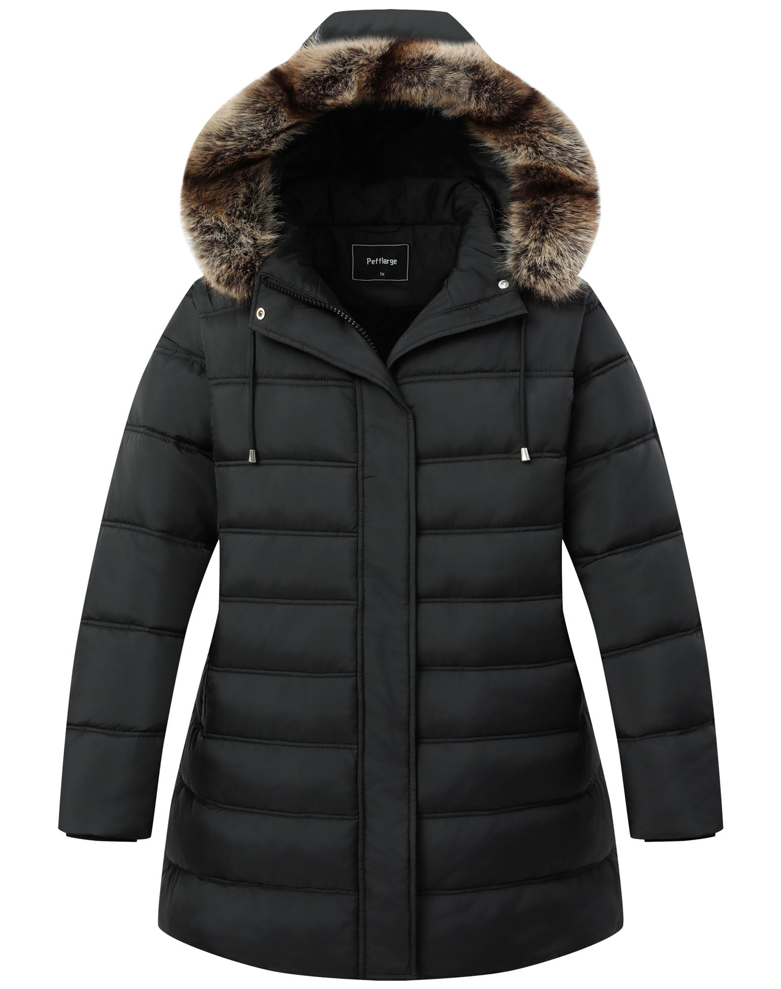 Womens Plus Size Down Jacket Puffer Coat Windproof Waterproof Detachable Hood Insulated for Winter Travel