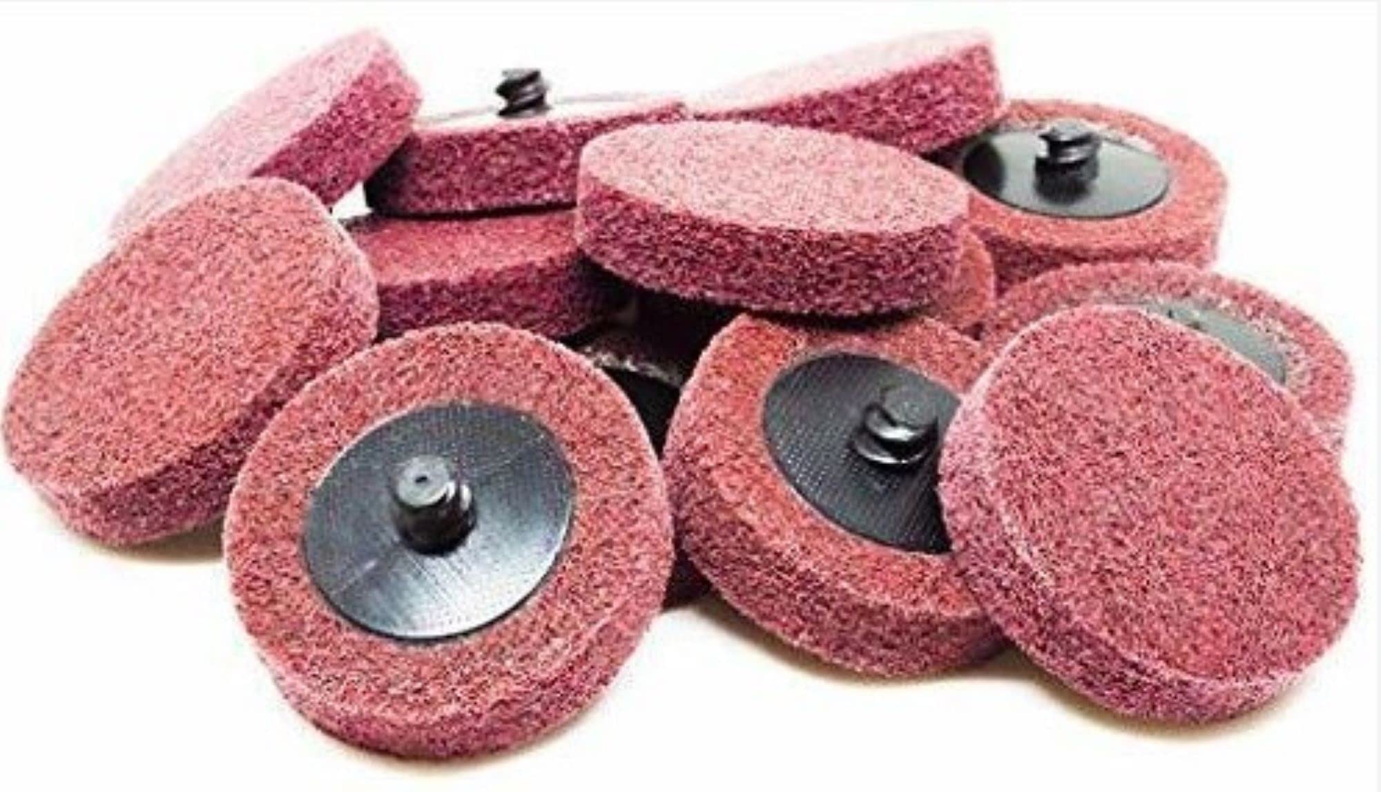 Pro-Graad 2" Quick Change Non-Woven Surface Preparation Discs for Deburring, Blending, Cleaning, Finishing, Polishing | Male R-Type Backing | Die Grinder Discs | (10 Pack) | (Red - Fine)