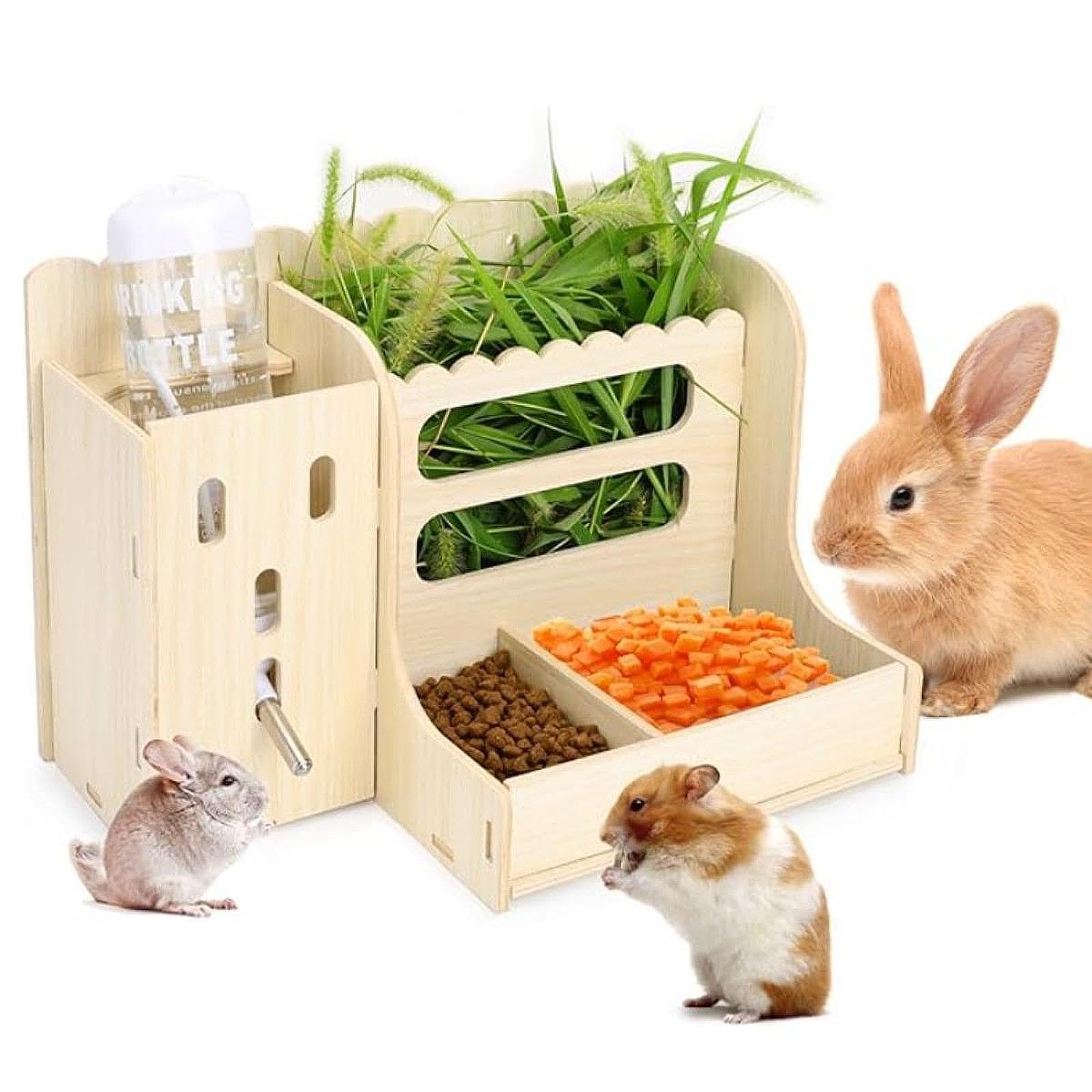 Hay Feeder Food Feeding Manger,Versatile,Less Wasted,Small Animals Grass Holder, Food Dispenser for Hamsters, with Kettle