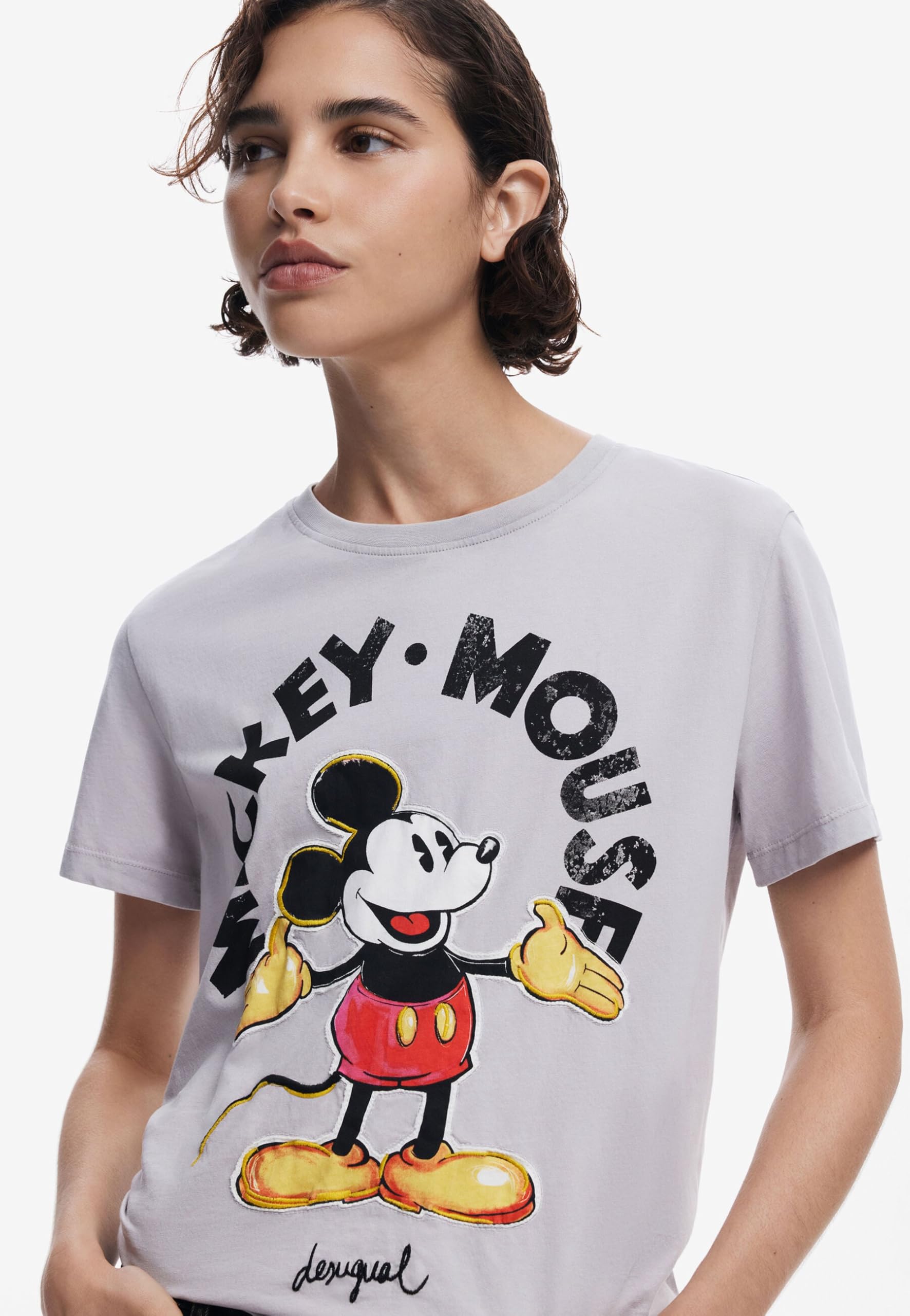 Desigual Damska koszulka Ts_Myszka Miki, czarny/biały, M