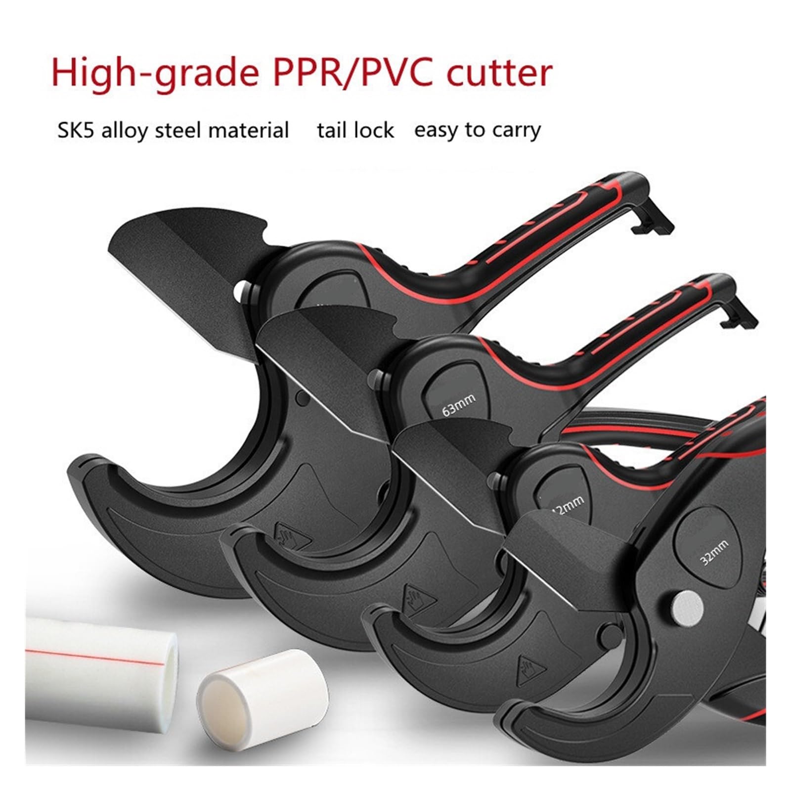 32mm-75mm Narzędzia Ręczne Obcinak Do Rur Nożyczki Do Rur SK5 Materiał Z Grzechotką Do Obróbki PVC/PU/PP/PE Wąż Obcinak Do Rur Nożyczki Narzędzia Bezpieczny Wydajny(A 32mm)