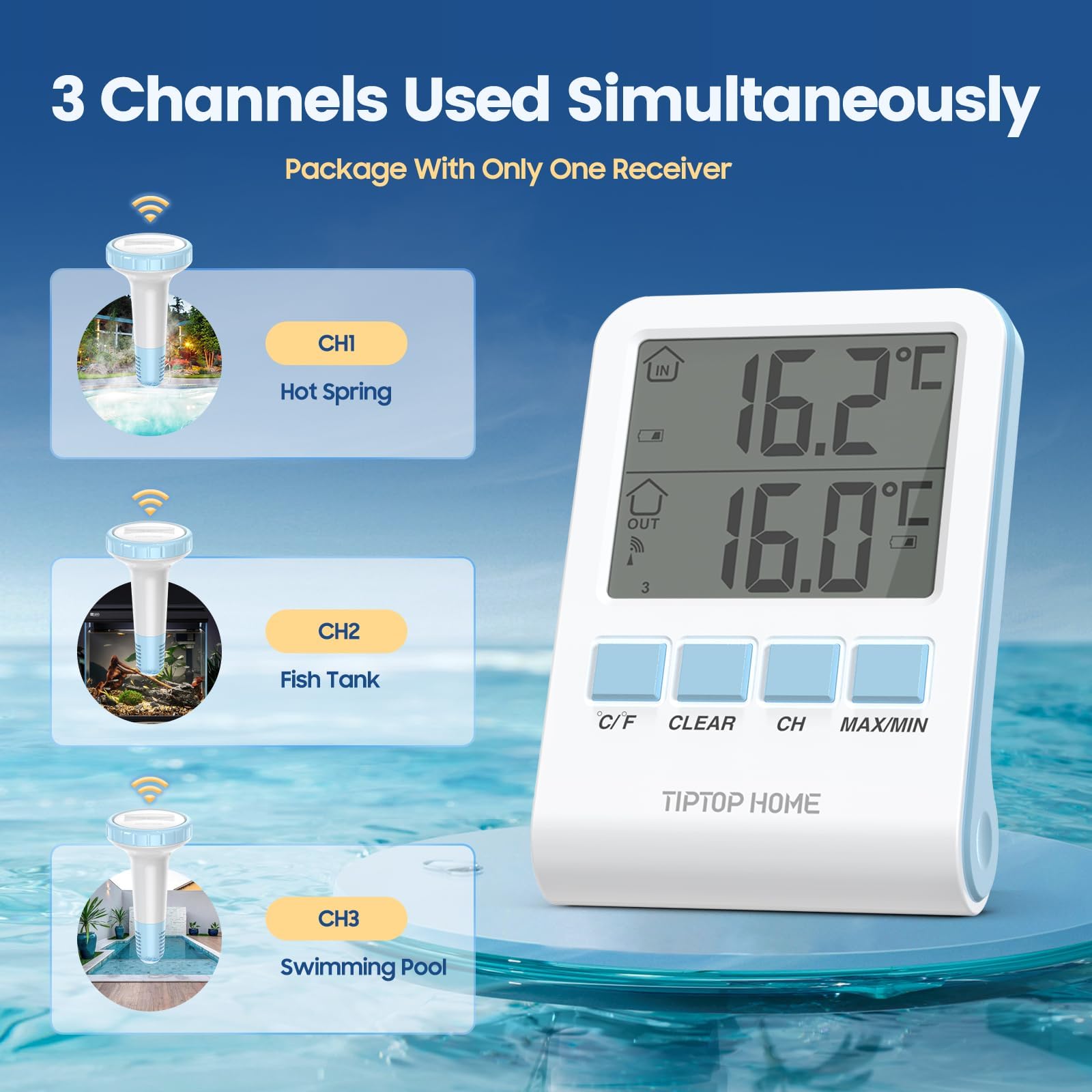 Pool-Thermometer, Kabelloses Schwimmendes Poolthermometer, Floating Pool Thermometer IP67 Wasserdicht mit Innentemperatur Feuchtigkeitsüberwachung für Schwimmbäder, Badewannen, Fischbecken, Teic