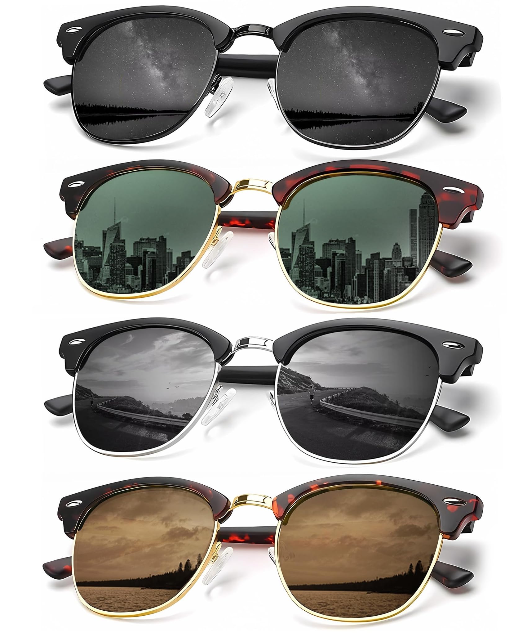 KALIYADI Sunglasses Men Polarized Sunglasses for Men Women Unisex Semi-Rimless Frame Retro Driving Sun Glasses UV Blocking