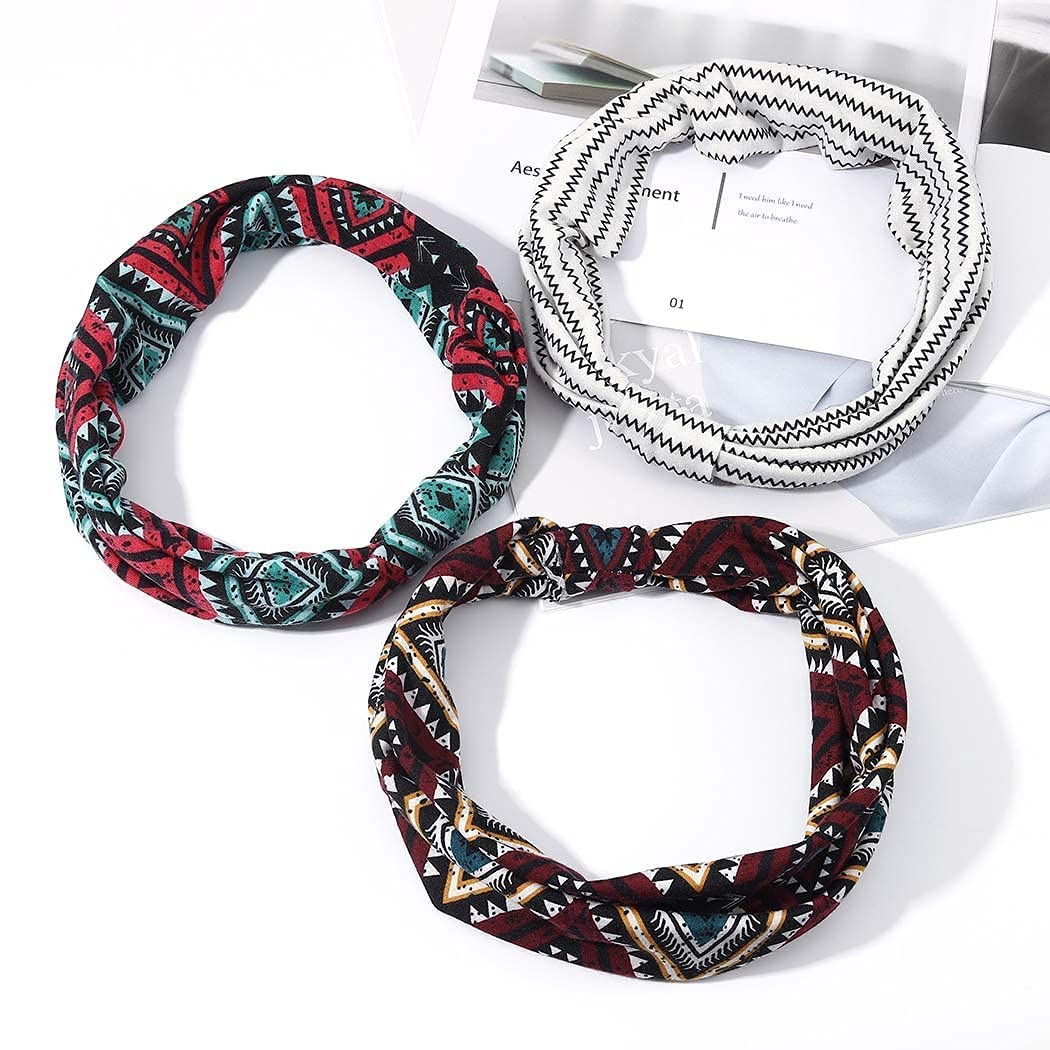 Yean Lot de 3 bandeaux de yoga larges à fleurs élastiques vintage pour femmes et filles Yean Lot de 3 bandeaux de yoga larges à fleurs élastiques vintage pour femmes et filles