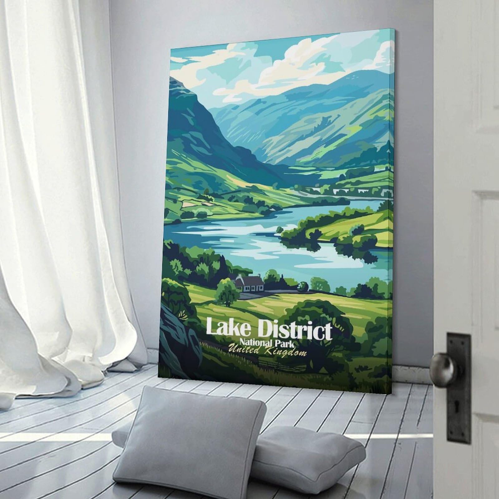 Junmoney Lake District National Park Illustration Canvas Wall Decor 16x24inch(40x60cm), for Corridors, Hallways Or Apartment Entries, A Stylish Accent for Home Entrances